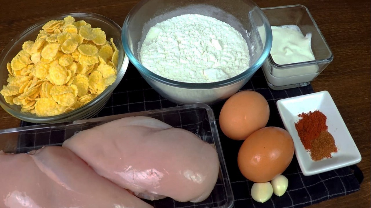 Crispy chicken in corn breading - My, With grandfather at lunch, Video recipe, Chicken recipes, Recipe, Breading, Video, Longpost