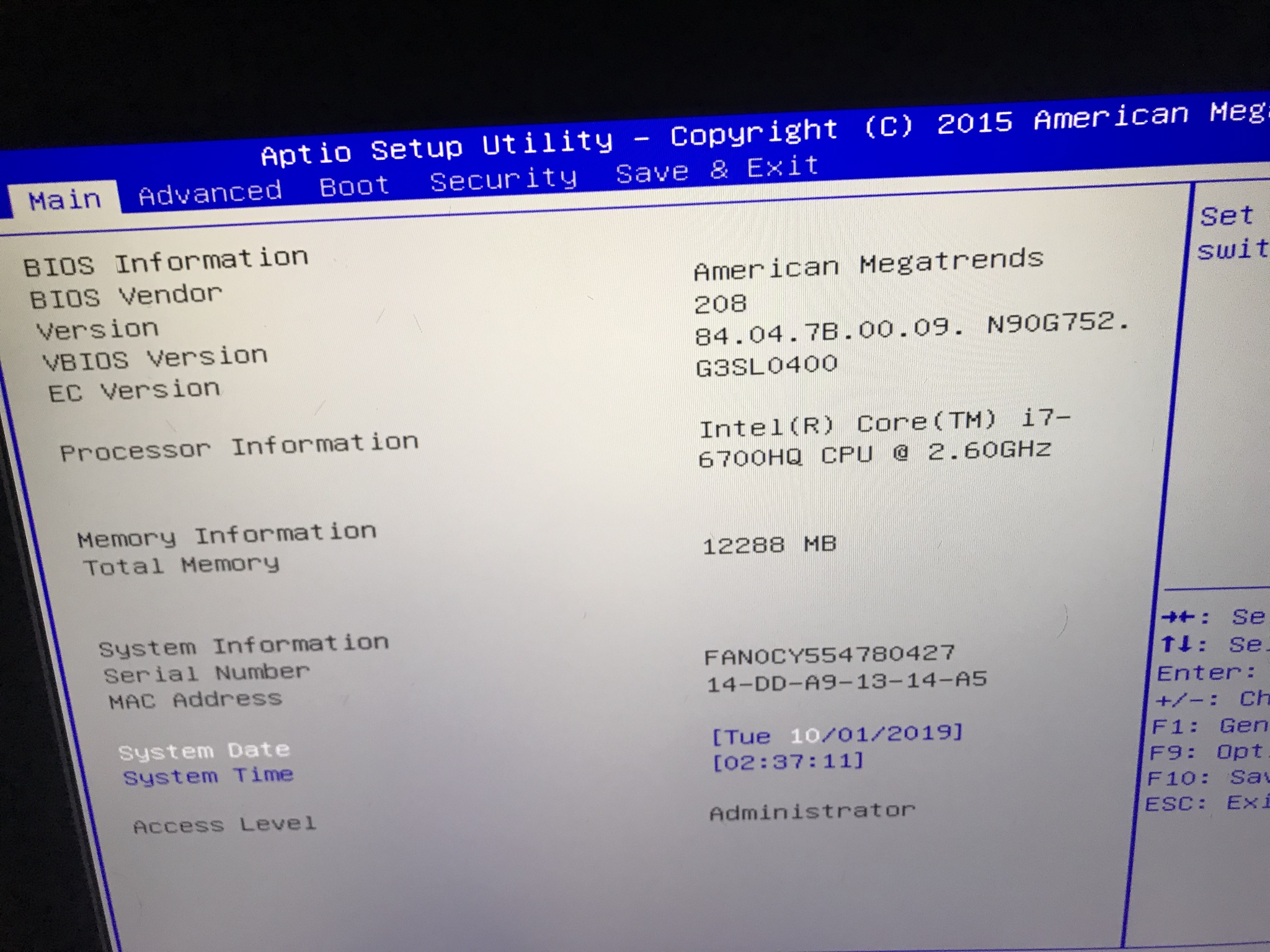 UEFI/BIOS windows 7. Asus ROG Gaming Laptop for Repair i7-6700 GTX965M