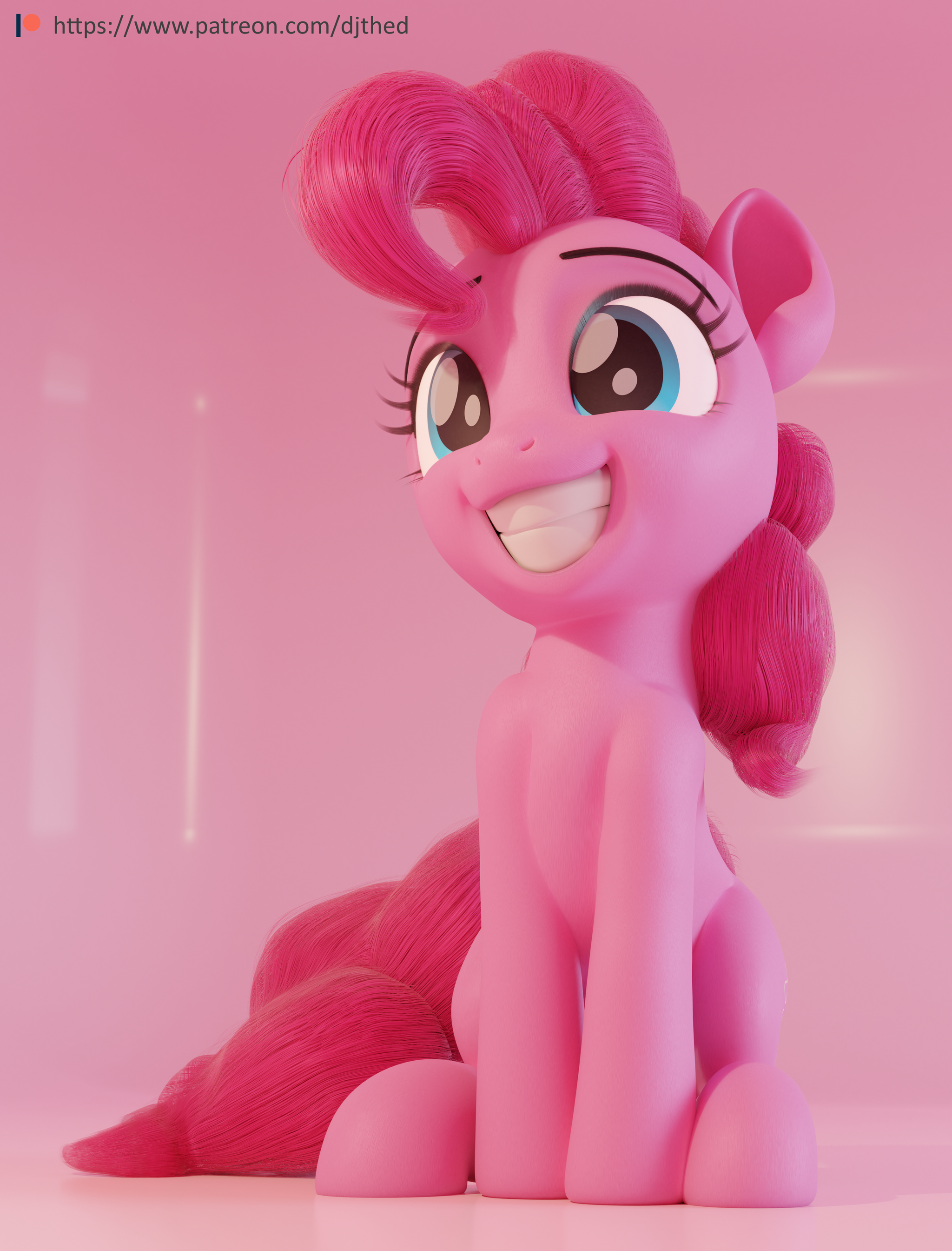 Pink Pony sits in Pink Room - My Little Pony, Pinkie Pie, Улыбка, Розовый, 3D, Therealdjthed, Djthed