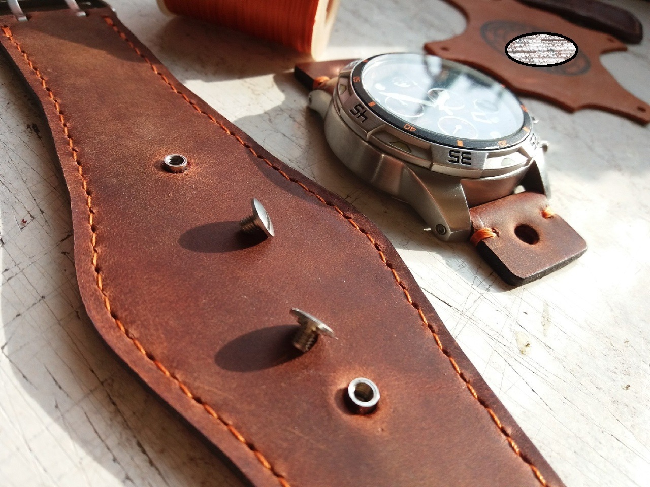 Wrist strap for Timex watches. - My, Needlework with process, Strap, Wristband strap, Longpost, Leather products