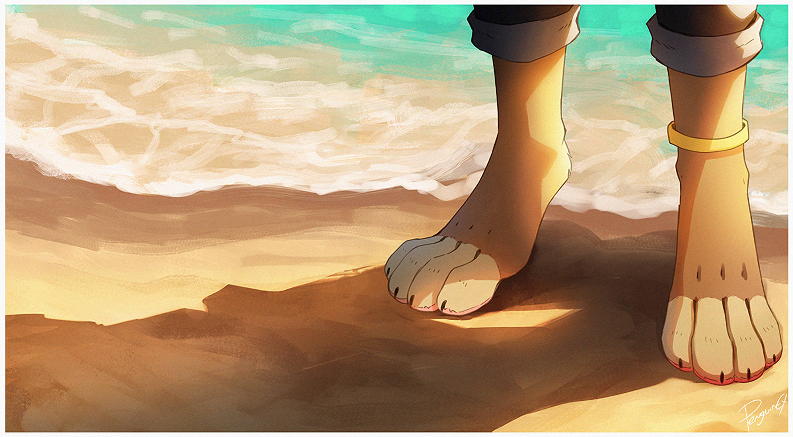 Standing on the beach - Фурри, Furry Art, Furry Fox, Лапы, Пляж, Penguinex