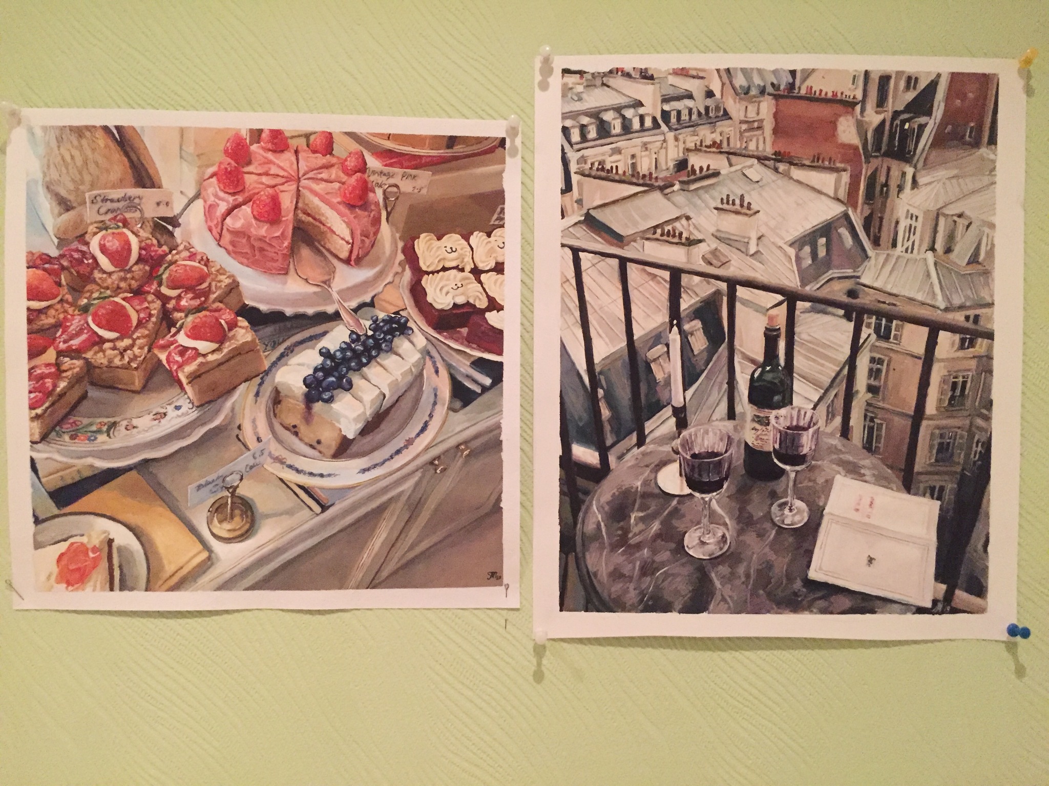 Date in Paris - My, Art, Longpost, Painting, Illustrations, Vacation, Drawing, Gouache, Wine, Paris