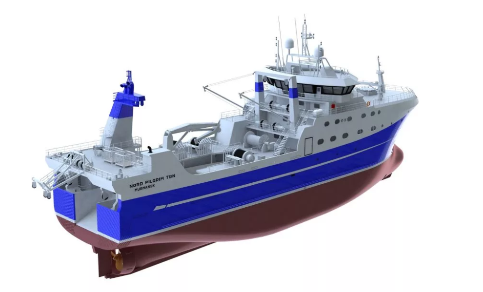 The first trawler of the project KMT02 Nord Pilgrim was launched at the Vyborg Shipyard - Shipbuilding, Russia, Vyborg