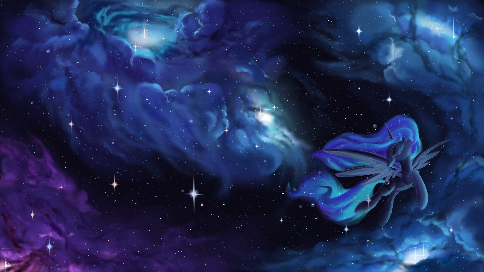 Adrift in Dreamland - My Little Pony, Princess Luna, Космос, 1920x1080, Rocket-Lawnchair