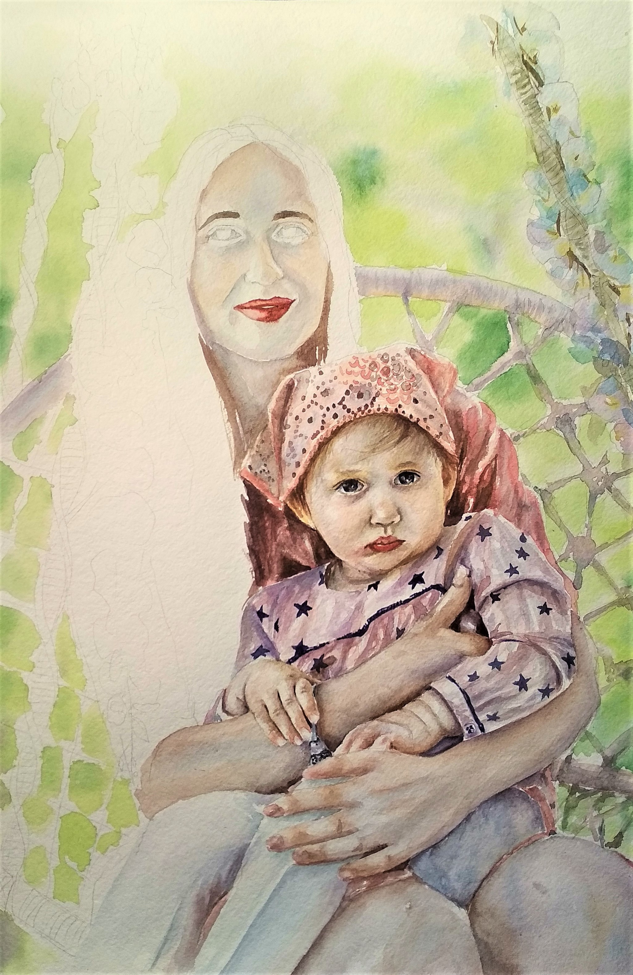 Watercolor portrait from photo - My, Portrait, Portraits of people, Portrait by photo, beauty, Parents and children, Children, Painting, Watercolor, Longpost