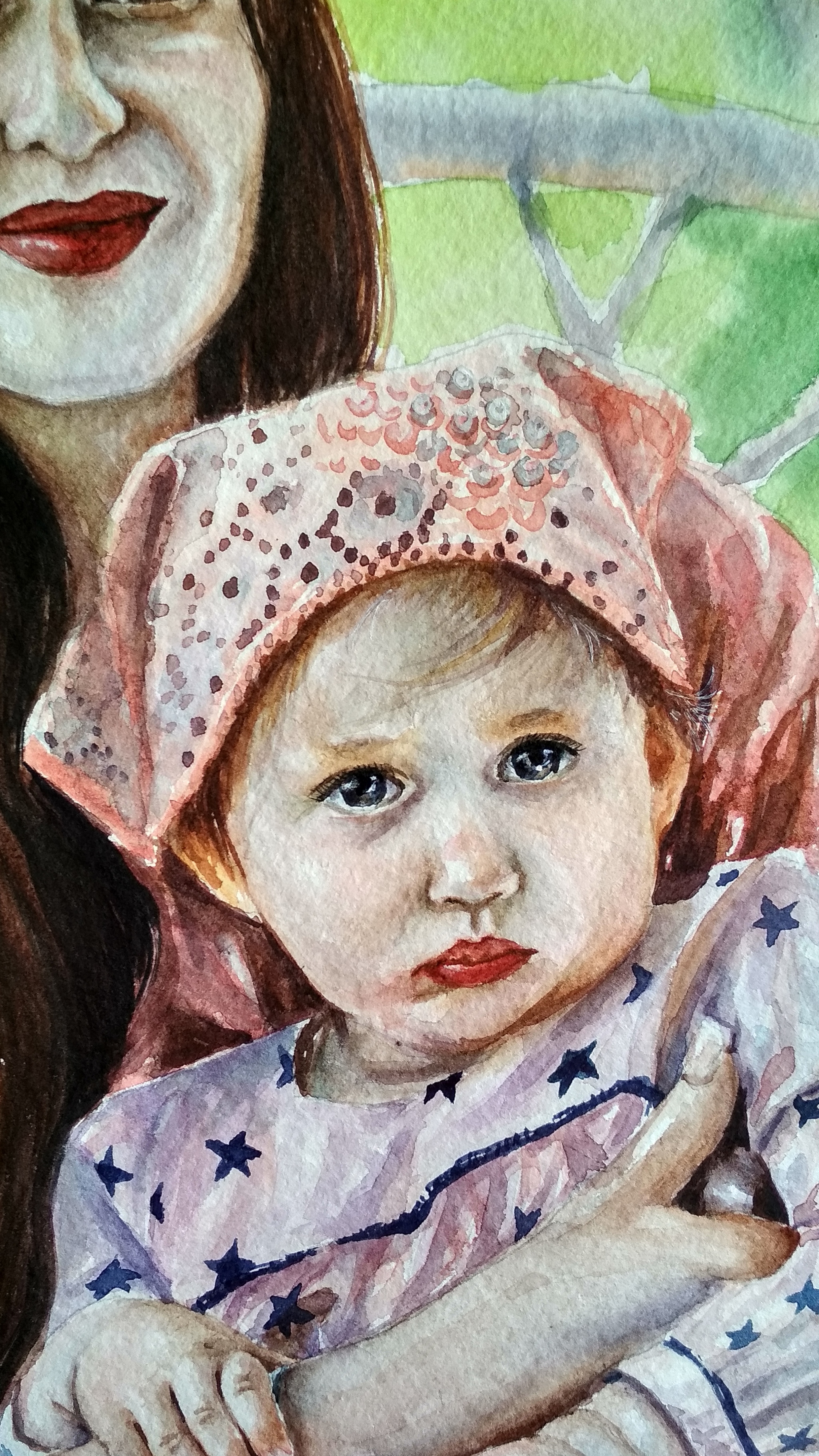 Watercolor portrait from photo - My, Portrait, Portraits of people, Portrait by photo, beauty, Parents and children, Children, Painting, Watercolor, Longpost