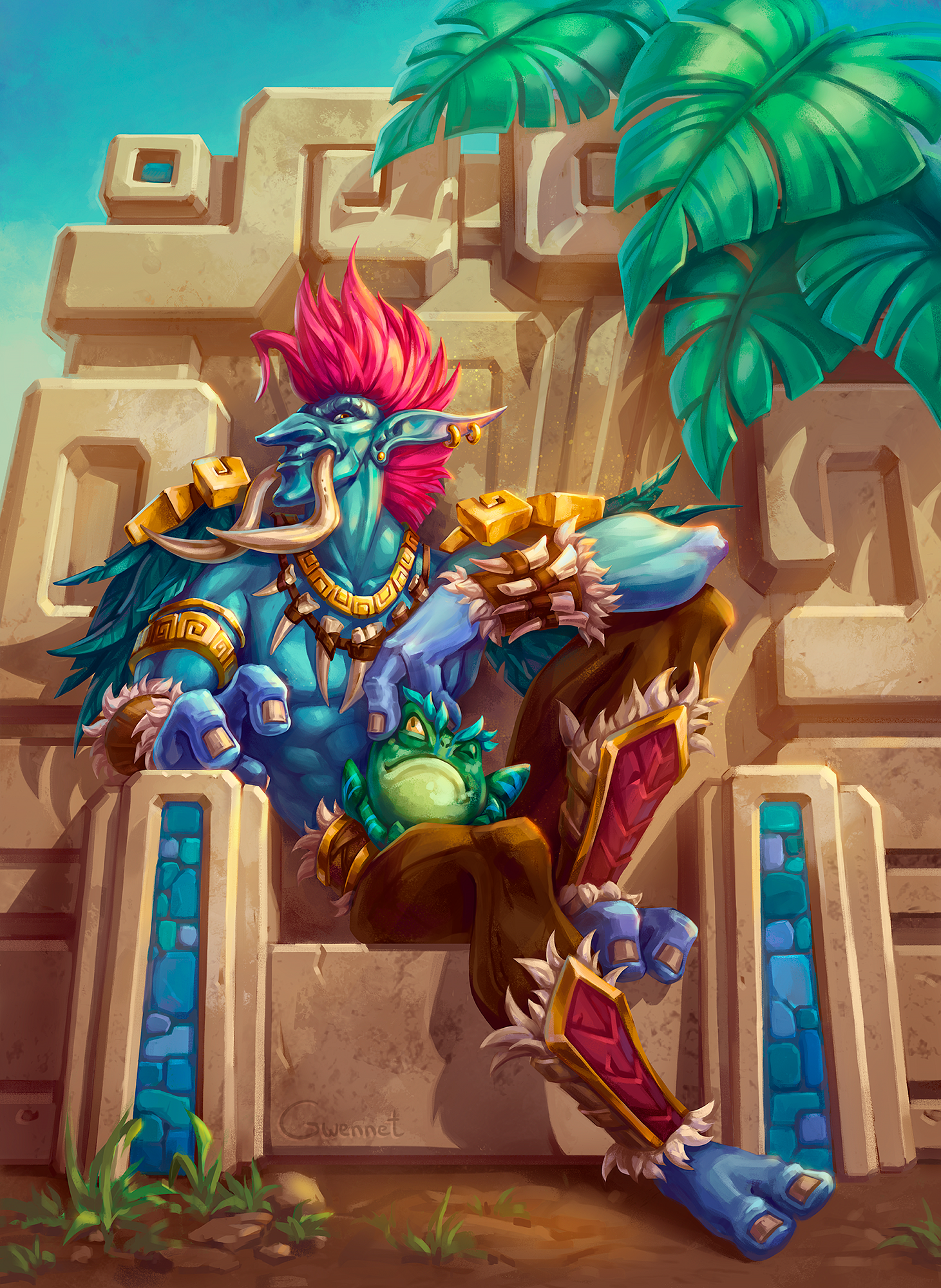 Krag'wa Frog Champion - My, Wow, Hearthstone, Troll, Digital drawing, Illustrations, Fan art