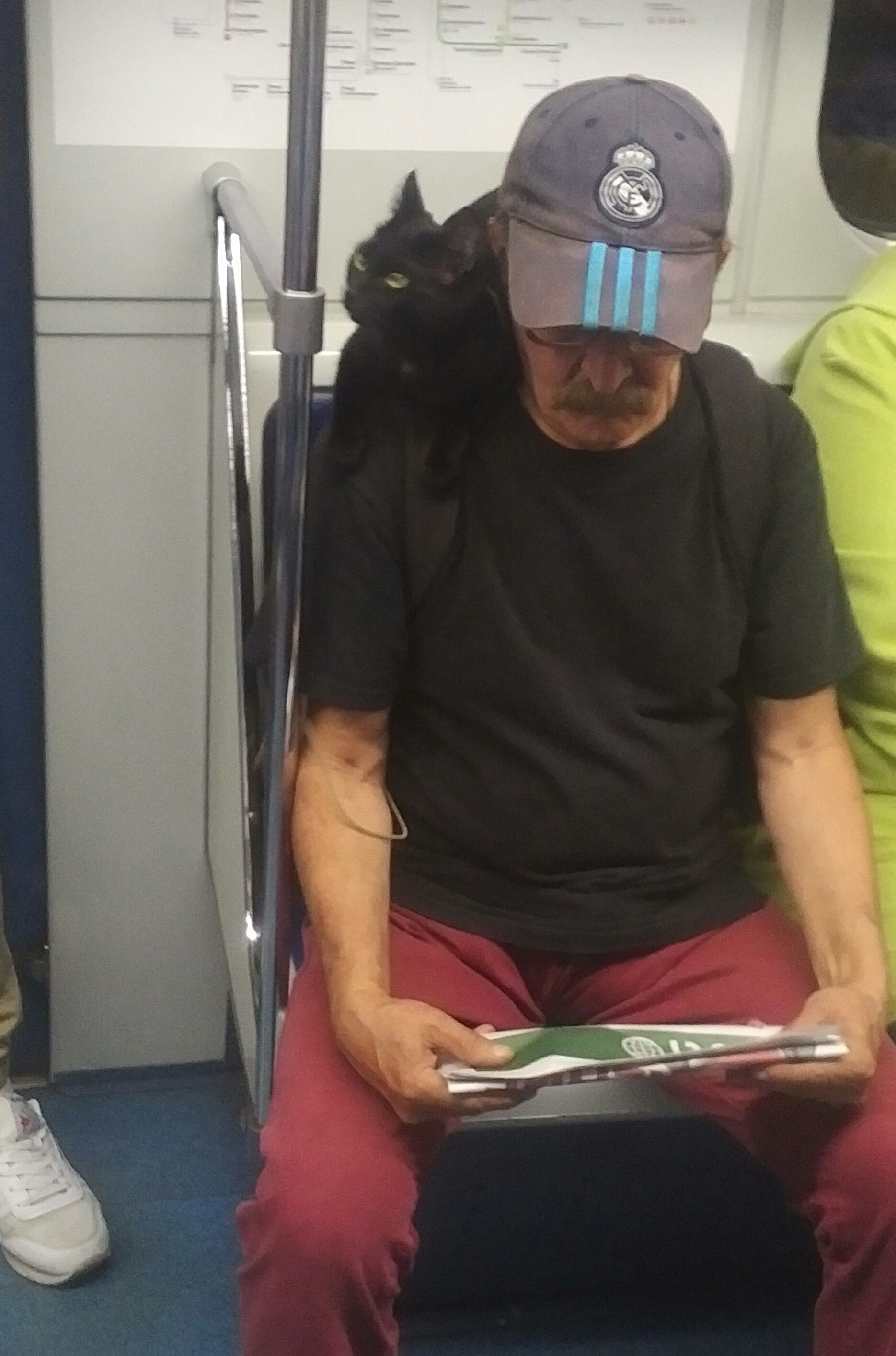 He sat, looked around, read, and his man turned the pages of the newspaper - Metro, Drive, Black cat, Longpost