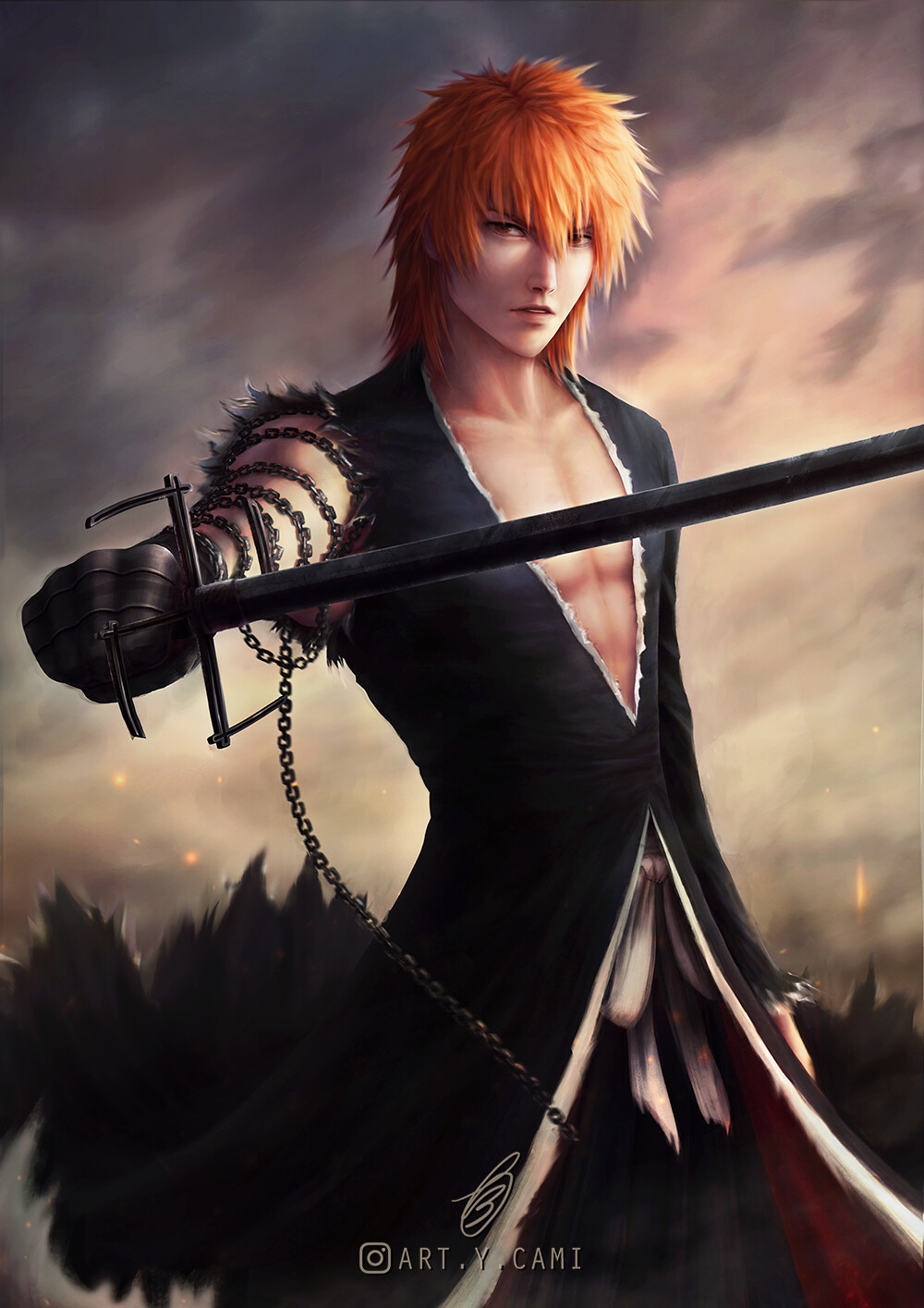 Kurosaki Ichigo - Anime, Anime art, Art, Bleach, , Bankai, Kurosaki Ichigo