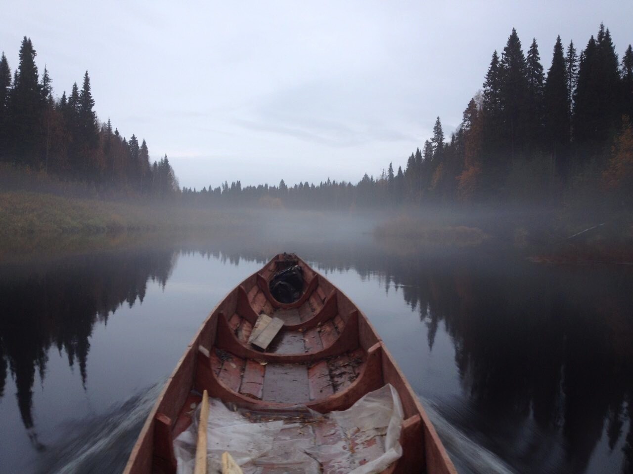 To work - My, Komi, A boat, Autumn