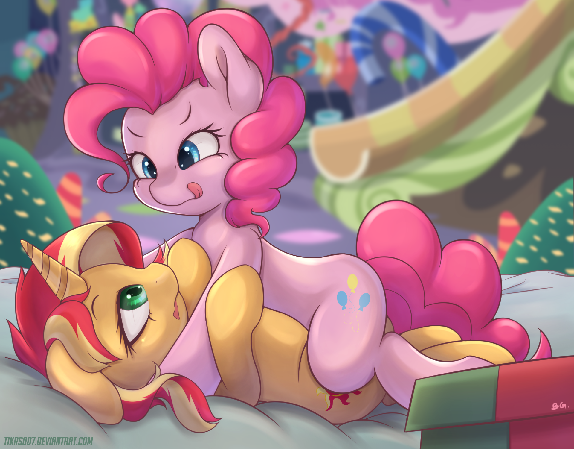 Sunset in Pinky's Lair - My little pony, PonyArt, Sunset shimmer, Pinkie pie, MLP Lesbian, Shipping, MLP Edge