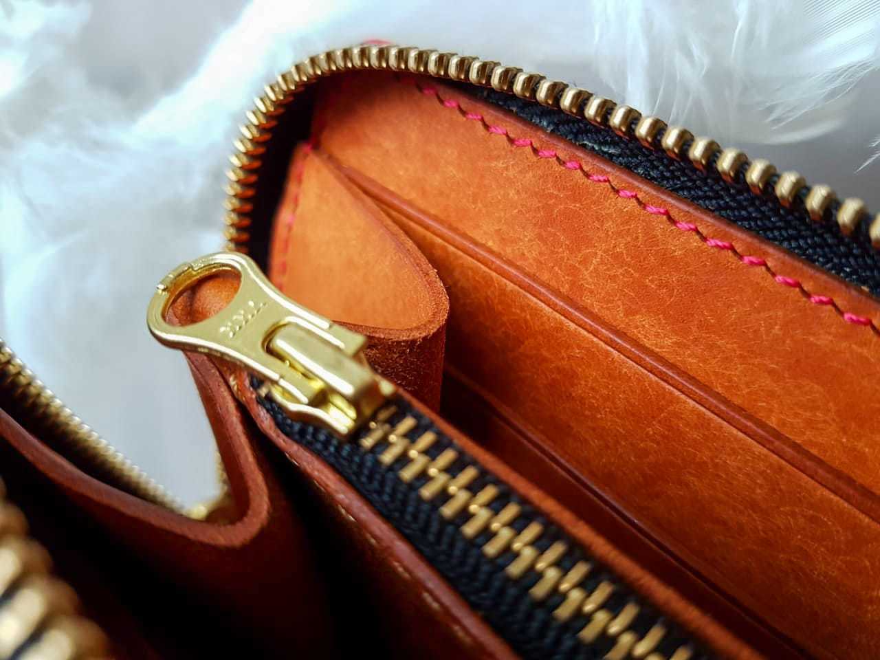 Women's wallet with a zipper - My, Wallet, Natural leather, With your own hands, , Leather wallet, Longpost