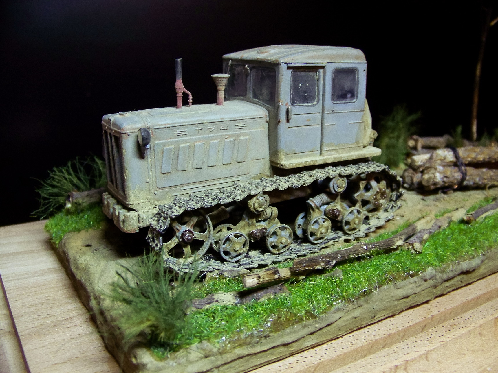 T-74 caterpillar tractor - My, 1:43, Tractor, Caterpillar, Diorama, Longpost