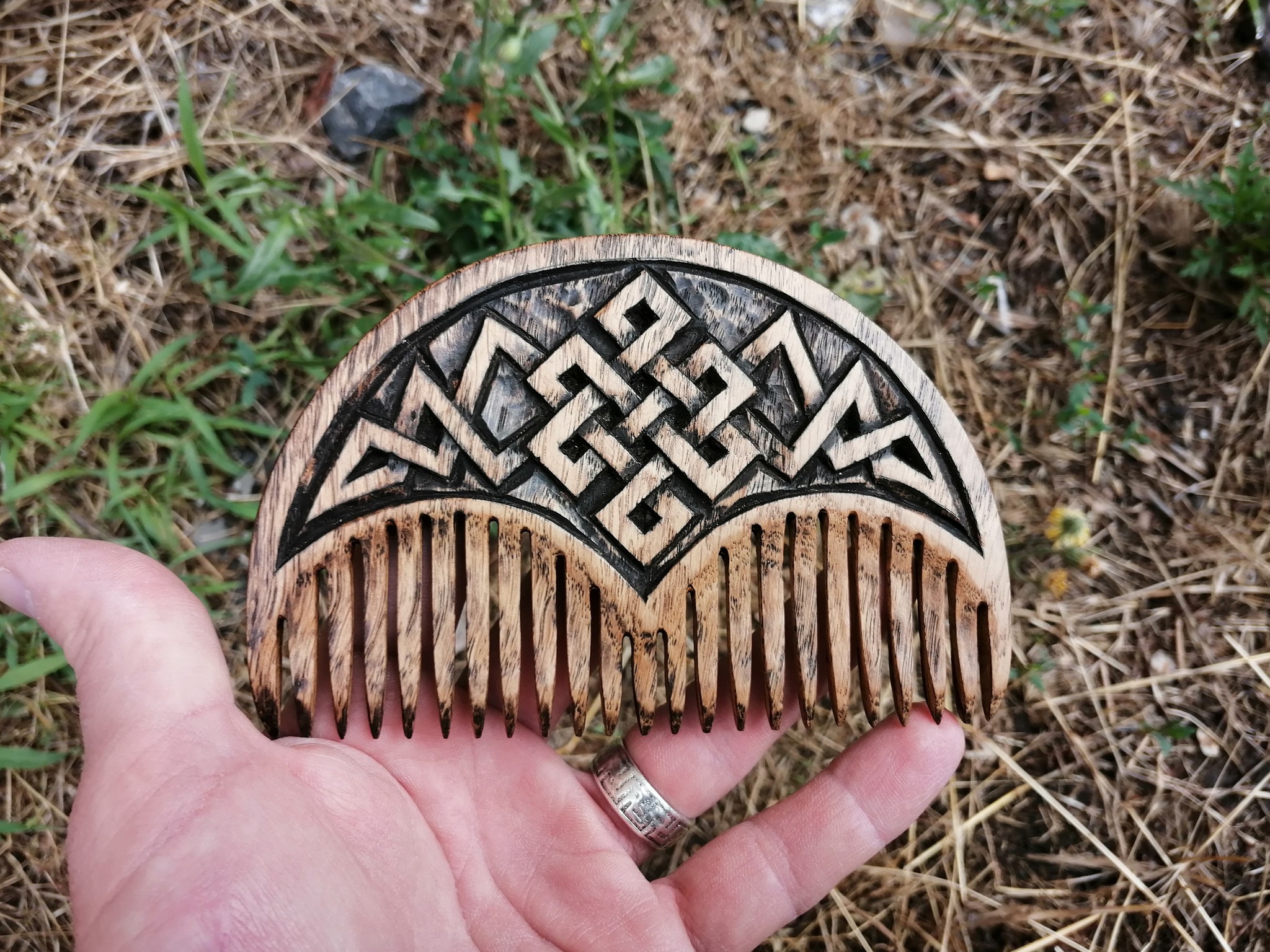 Oak comb Knot of longevity - My, Crest, Wood carving, Handmade, Oak, Wooden ridge, Longpost