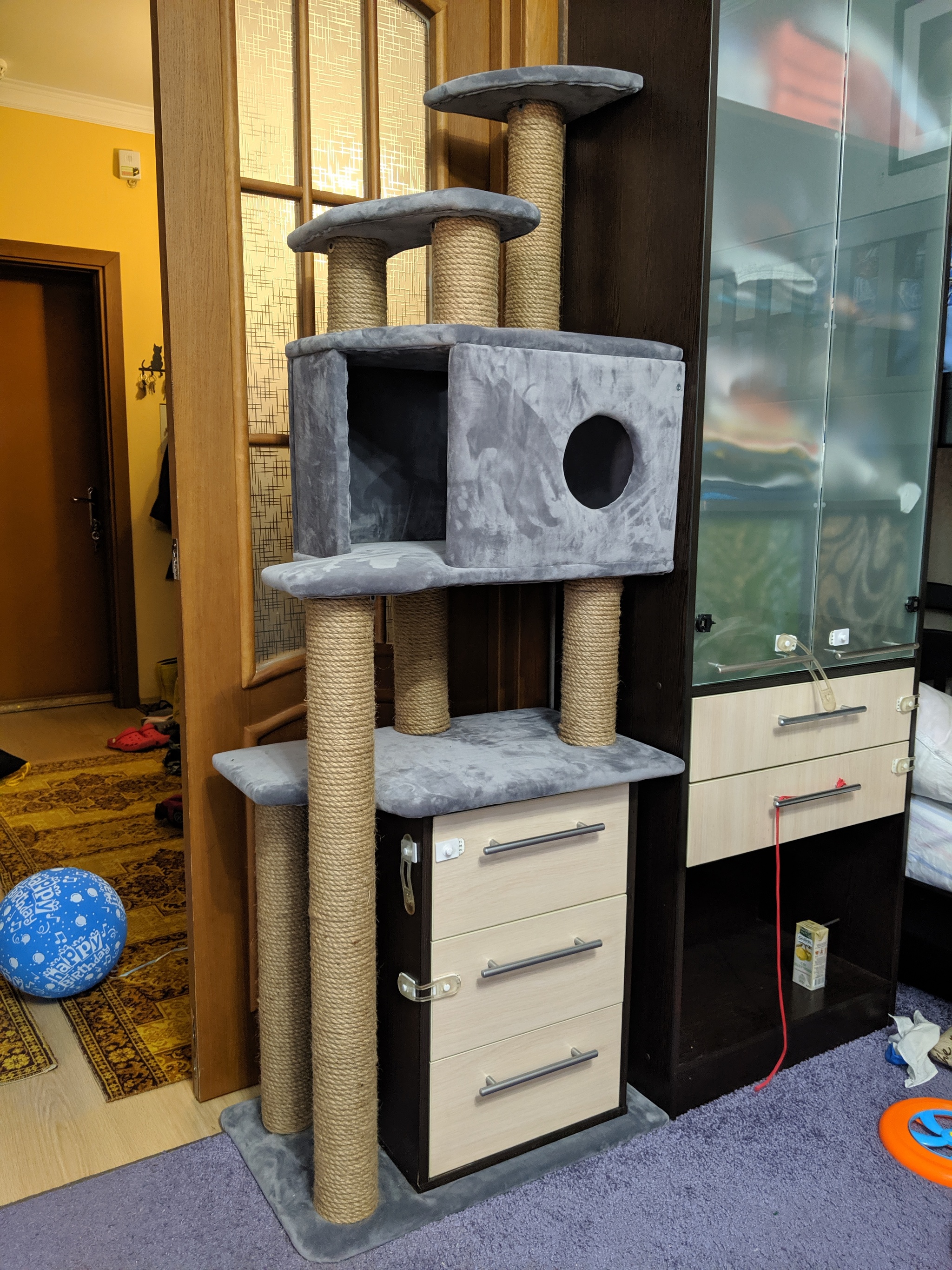 How we built a cat house. - My, Longpost, cat, cat house, Scratching post, Needlework with process, Game Complex