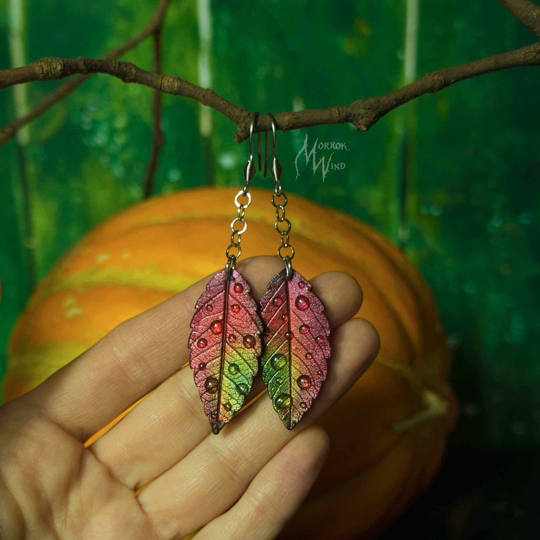 Leaf fall. Polymer clay, resin. - My, Needlework without process, Polymer clay, With your own hands, Autumn, Leaves, Earrings, Longpost