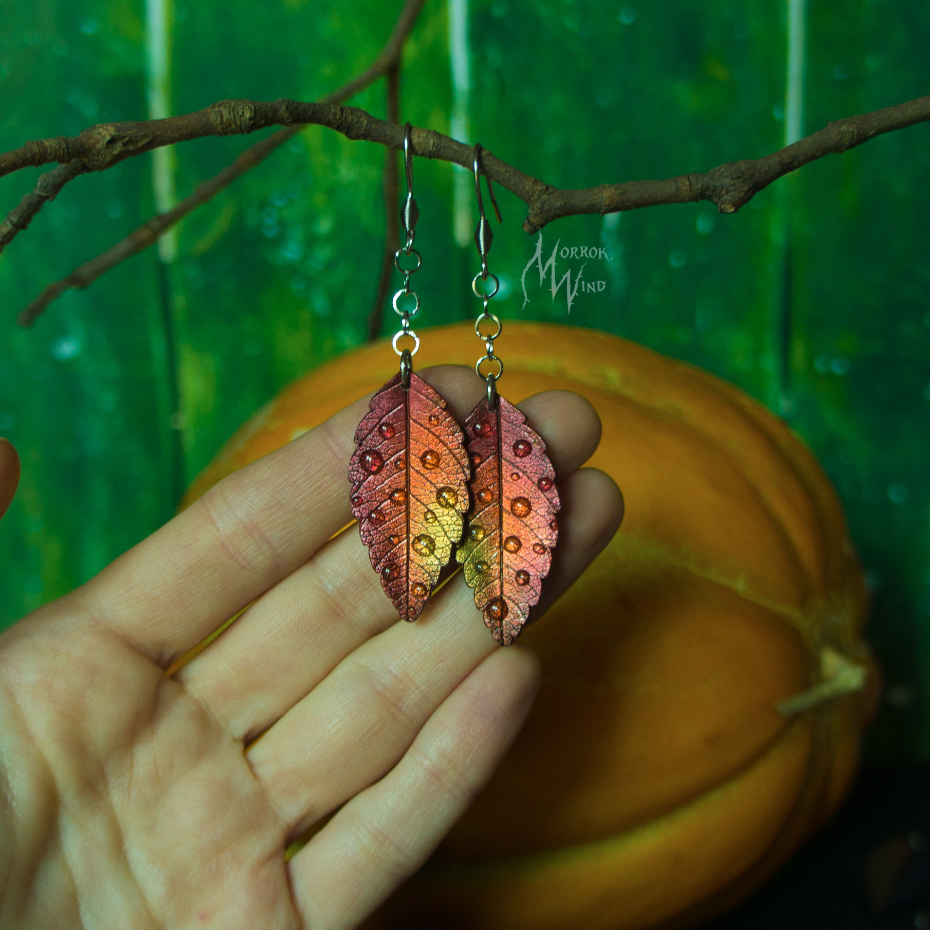 Leaf fall. Polymer clay, resin. - My, Needlework without process, Polymer clay, With your own hands, Autumn, Leaves, Earrings, Longpost