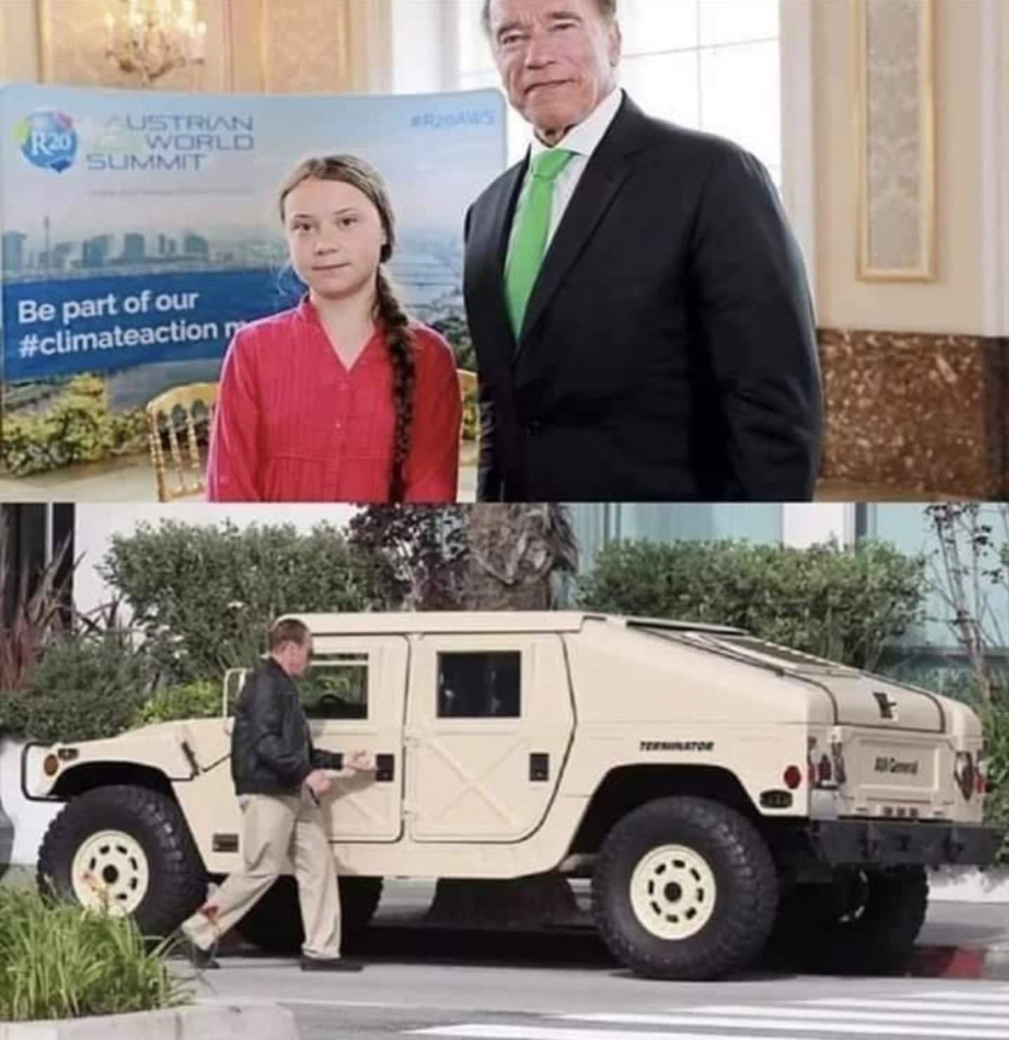 Two-faced Arnie - Arnold Schwarzenegger, Greta Thunberg