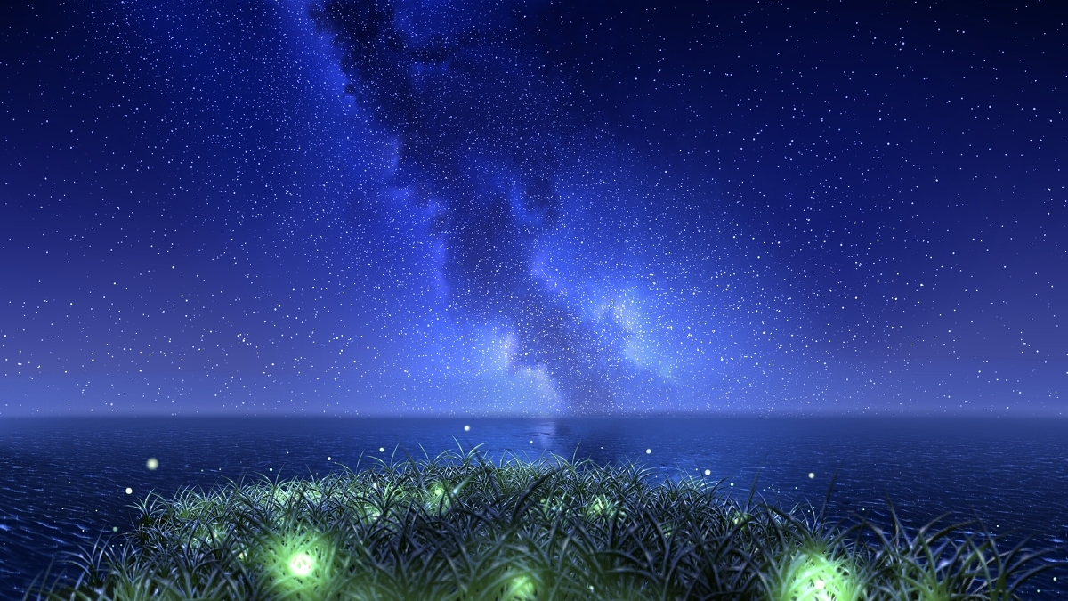 Starry sky - Art, Landscape, Sky, Starry sky, Night, Milky Way, Falling star, Pixiv, Longpost, Starfall