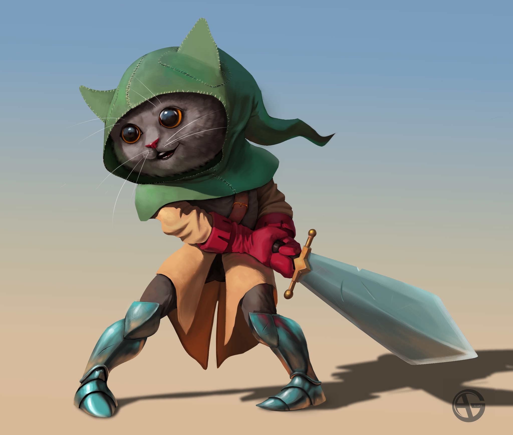 Cat with a sword - My, Creation, Drawing, Digital drawing, Anthro, cat, Warrior, Sword