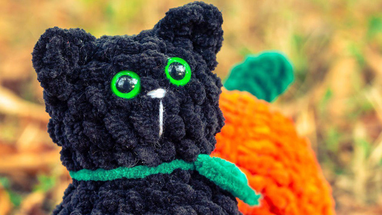 Black cat - My, Crochet, Amigurumi, cat, Halloween, Soft toy, Longpost