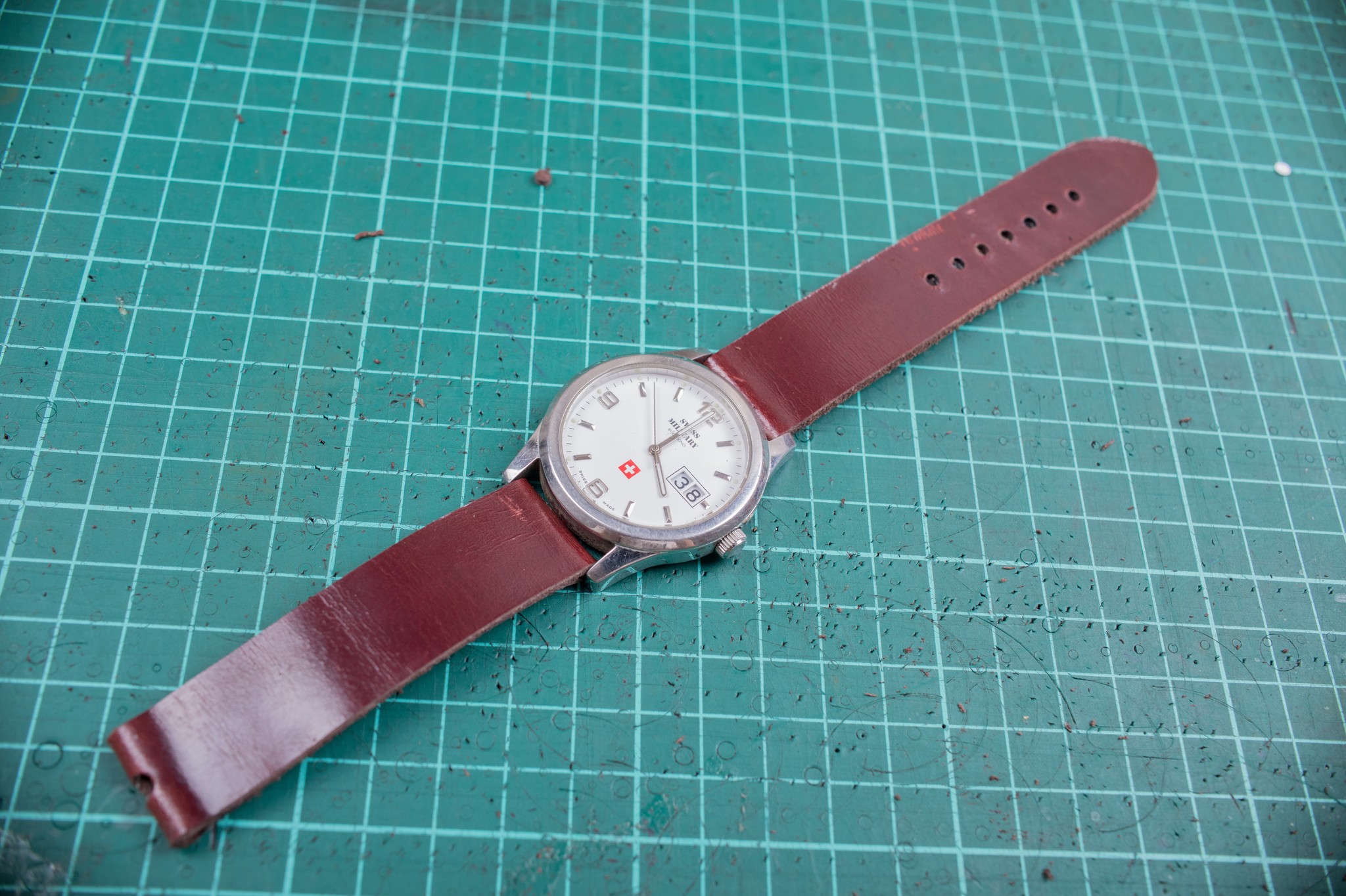 Watch strap for Swiss Military - My, Leather, Strap, Longpost, Needlework with process