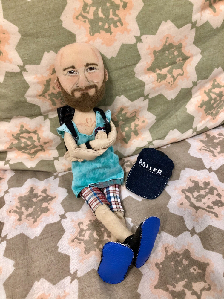 Gift to a friend - My, Portrait doll, Textile doll, Handmade, Beard, Fabric doll, Tattoo, crazy hands, Video, Longpost