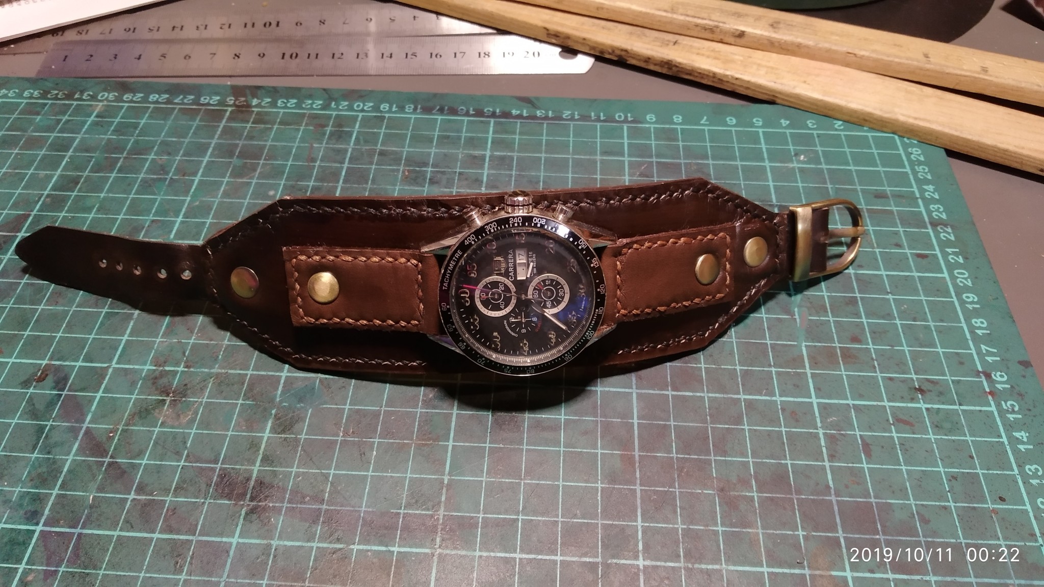 Sample watch strap. - My, Leather products, Leather craft, Leather, Longpost