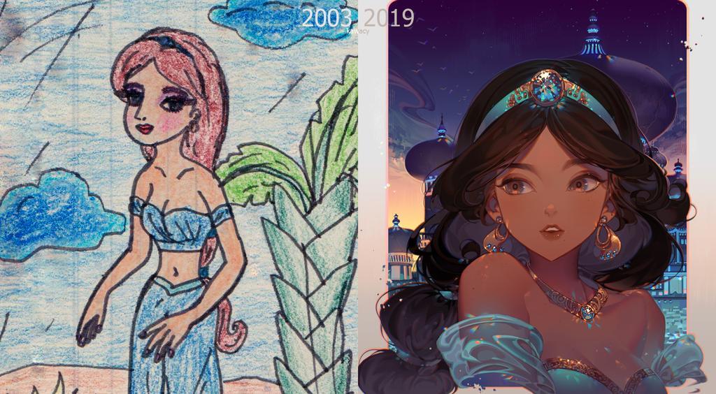 16 years later (Jasmine version) - Art, Drawing, Deviantart, Aladdin, Princess jasmine, Walt disney company, Progress, Kawacy