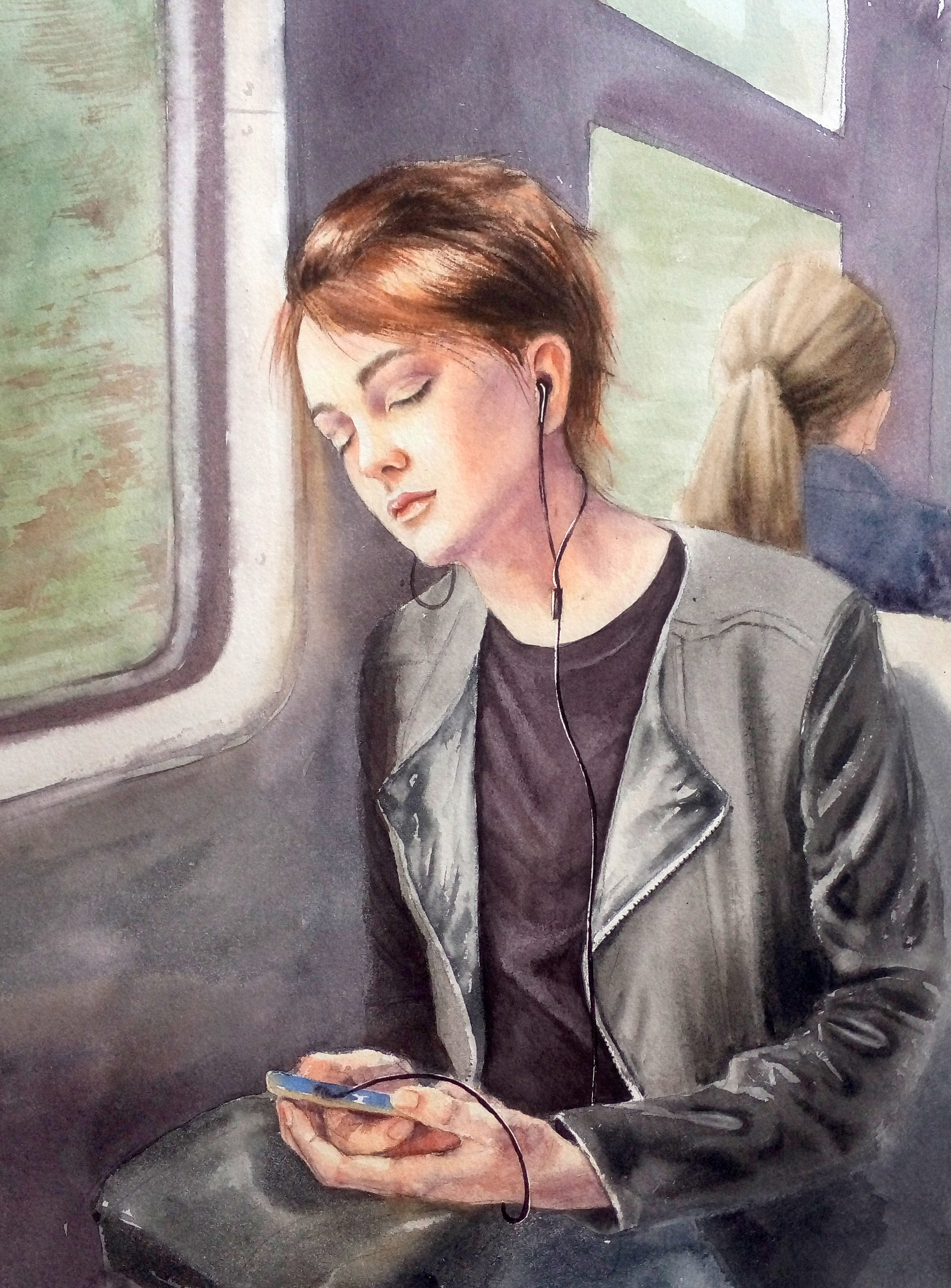 Train stranger. - My, Watercolor, Beautiful girl, Painting