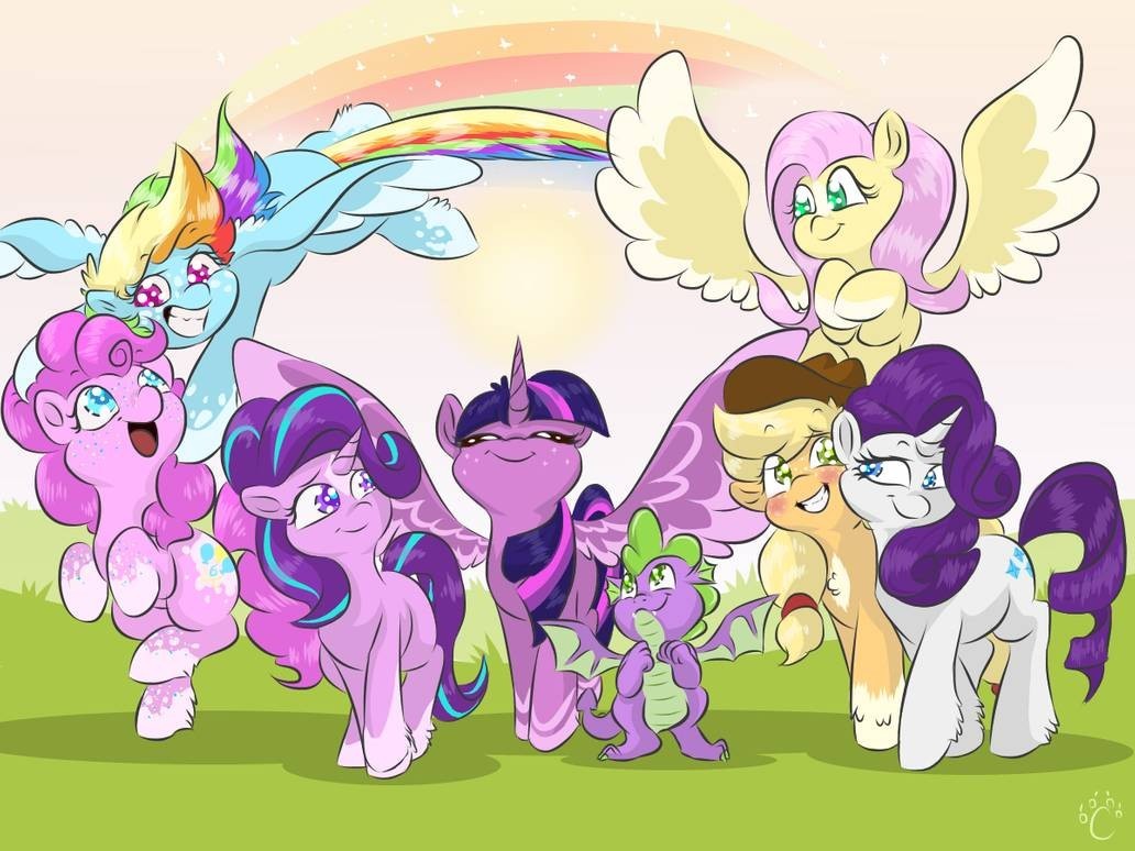 Понечки и Спуйк. - My Little Pony, PonyArt, Mane 6, Starlight Glimmer, Spike