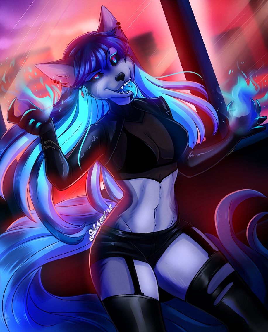 Blue Demon - Furry, Art, Furry edge, Demon, Sdark391, Magic, Fox