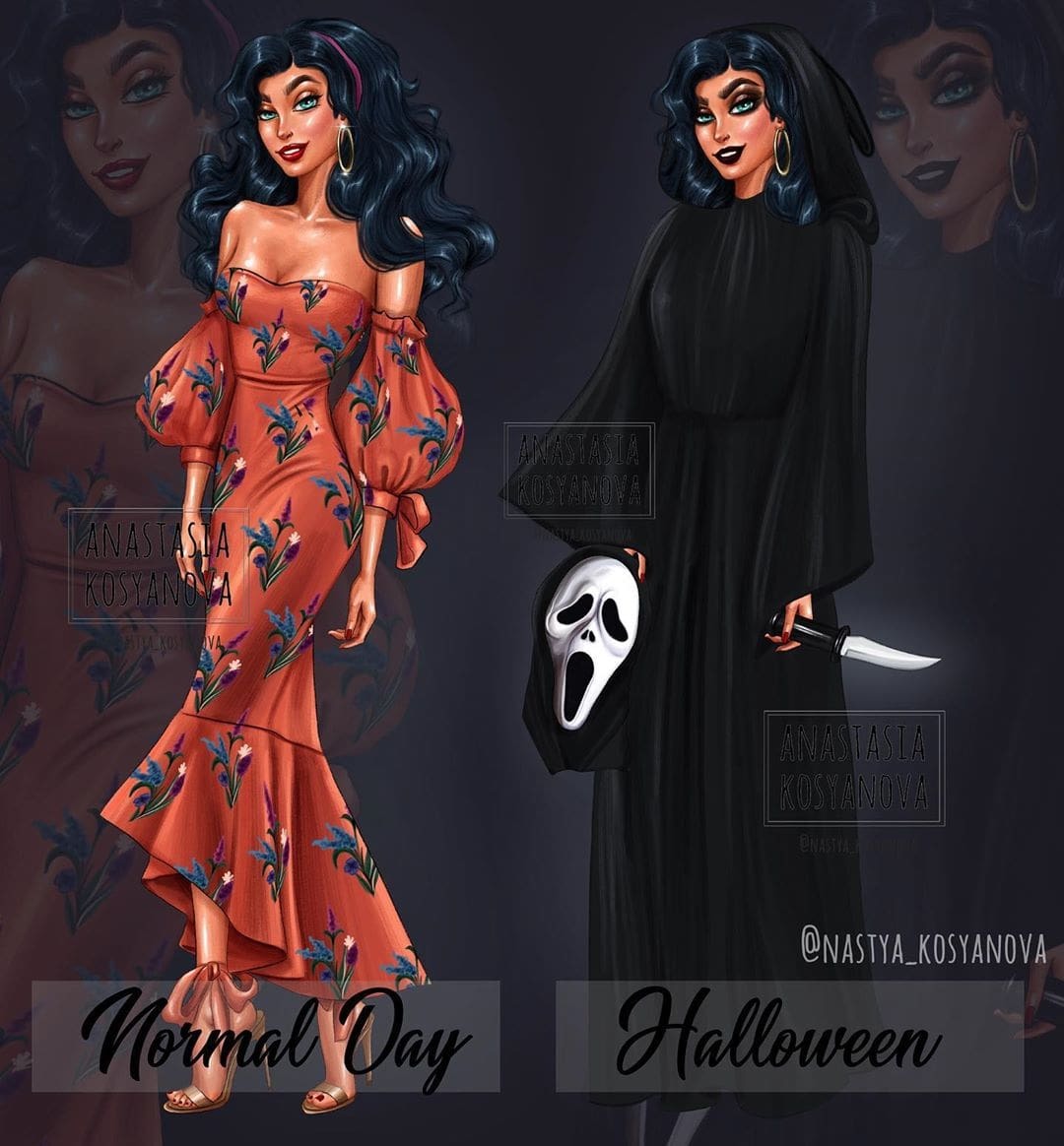 Disney princesses and Halloween - Artist, Walt disney company, Halloween, Princess, Longpost, Disney princesses, Horror, Crossover