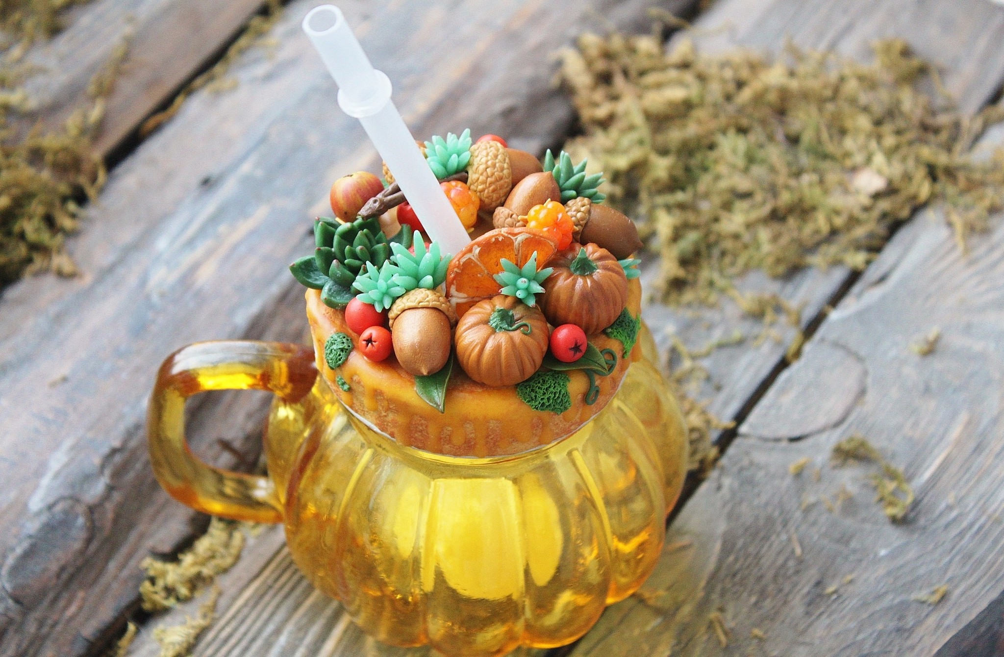 Mug - pumpkin - Polymer clay, Mug with decor, Longpost