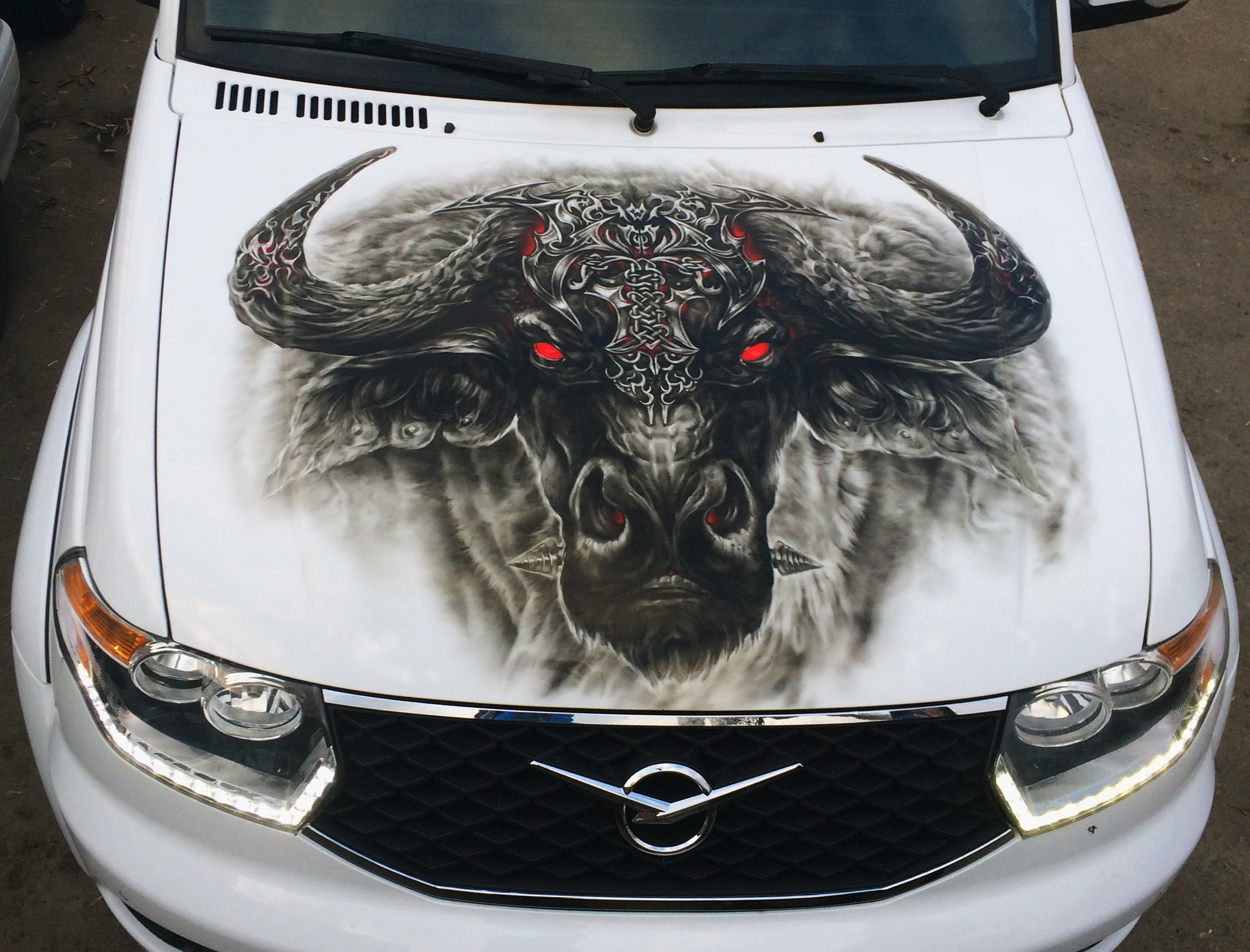 Aerography on the hood of a UAZ, bull)) (process in photo) - My, Airbrushing, Tyumen, Art, Bull, Tyumenaero, Longpost, UAZ