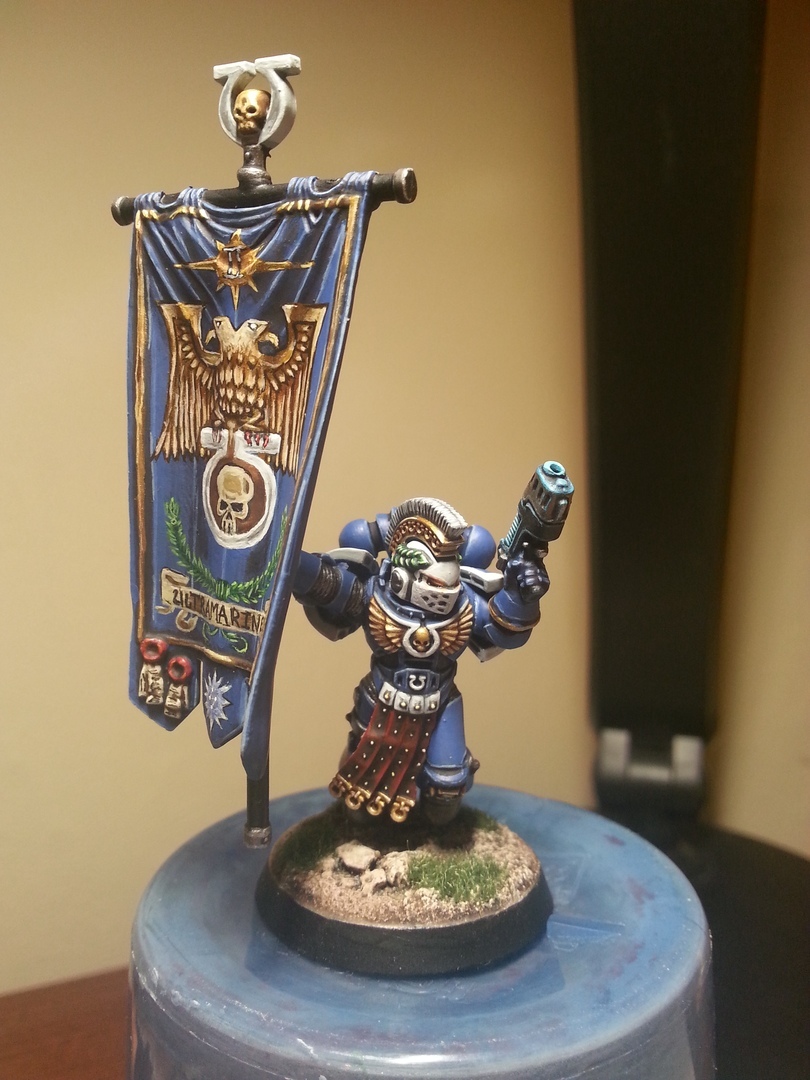 Silly people. Standard bearer of the Ultramarines Chapter. - My, Baby Men, Wh miniatures, Painting miniatures, Warhammer 40k, Longpost