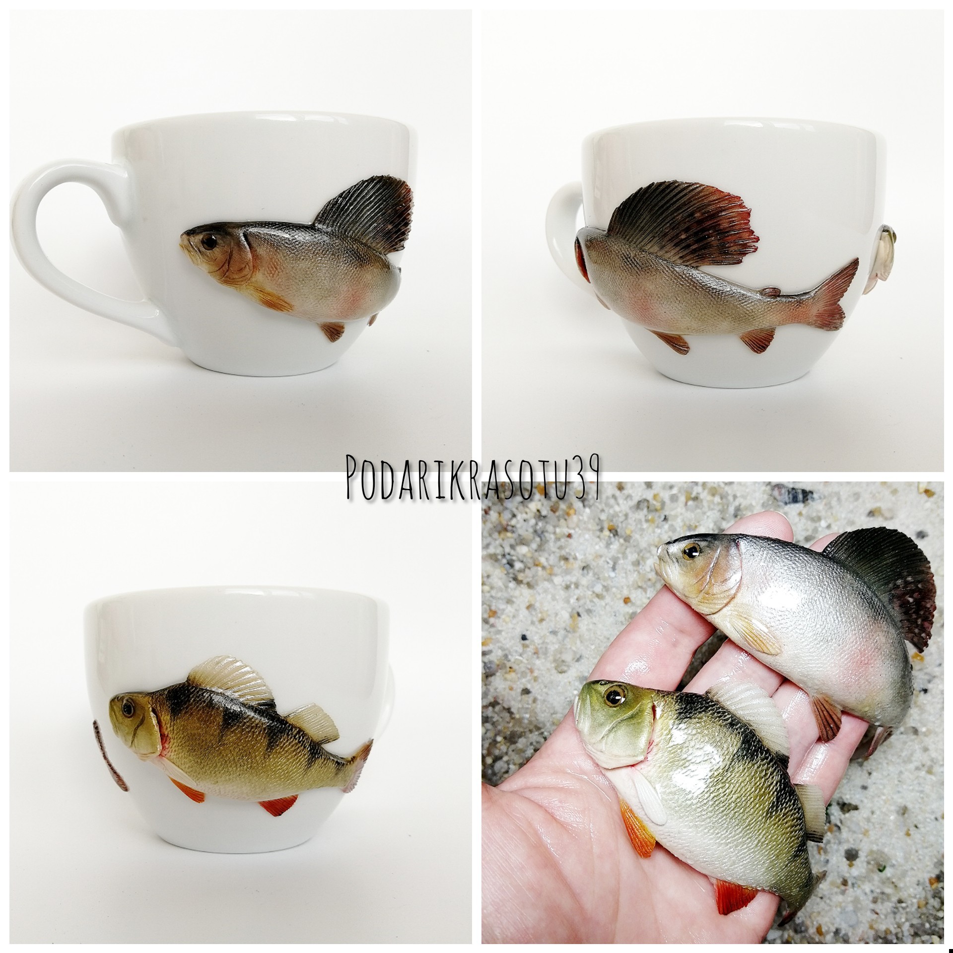 Salmonidae - My, Polymer clay, Needlework without process, A fish, Mug with decor, With your own hands, Longpost