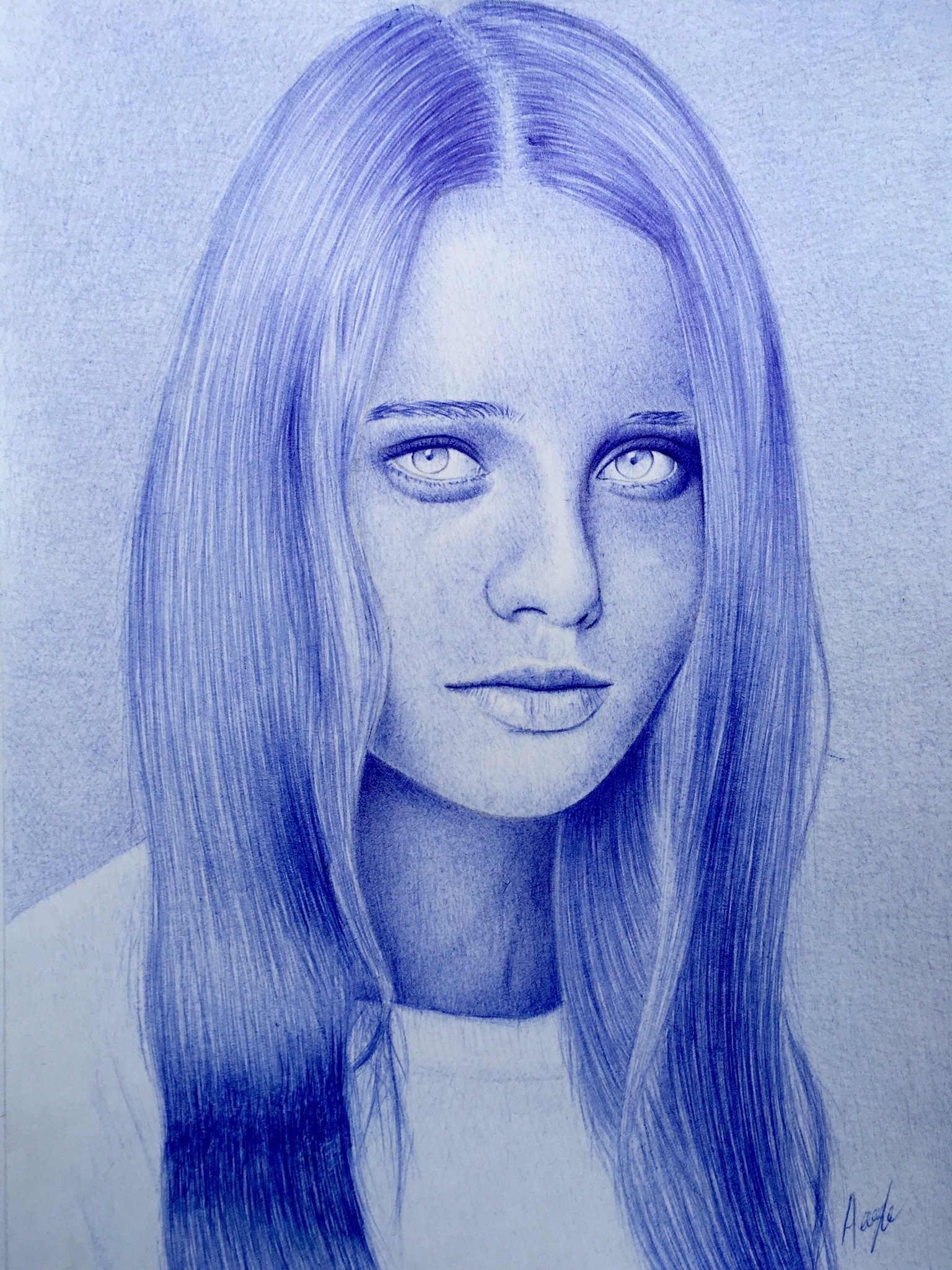 Ballpoint pen, A4 format - My, Ball pen, Portrait, Girls, Pen drawing