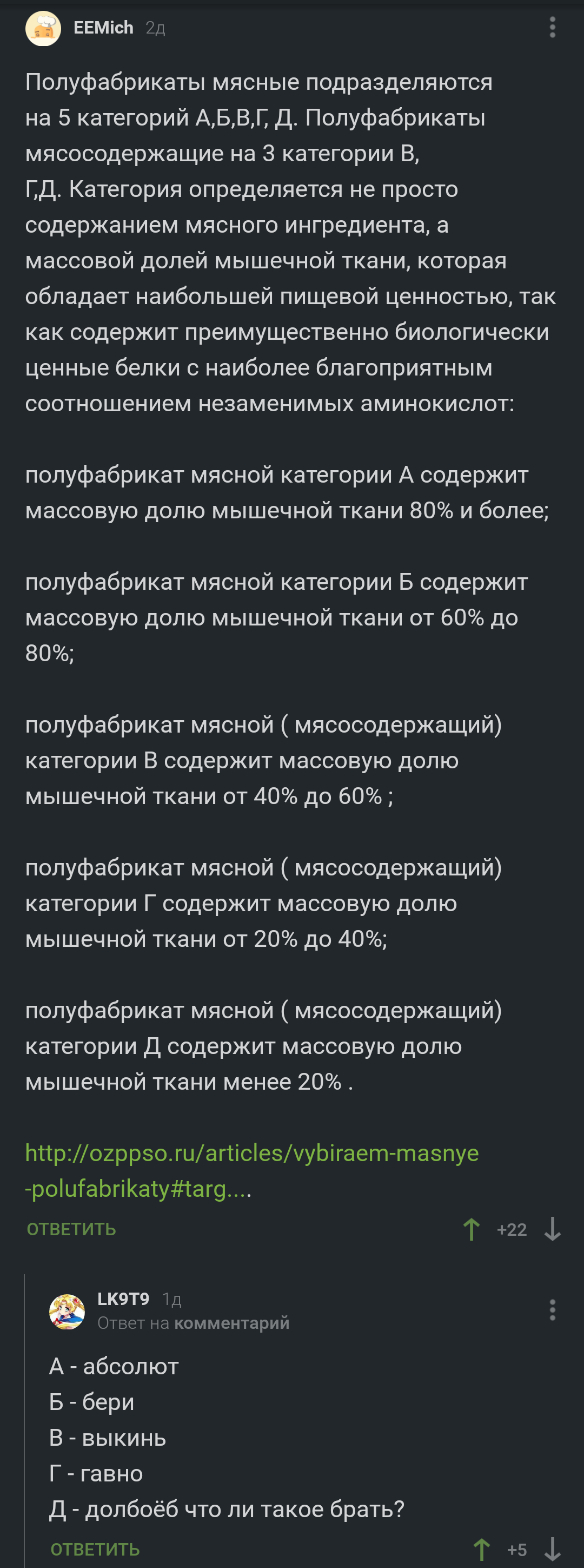 Что означает мясной продукт категории в