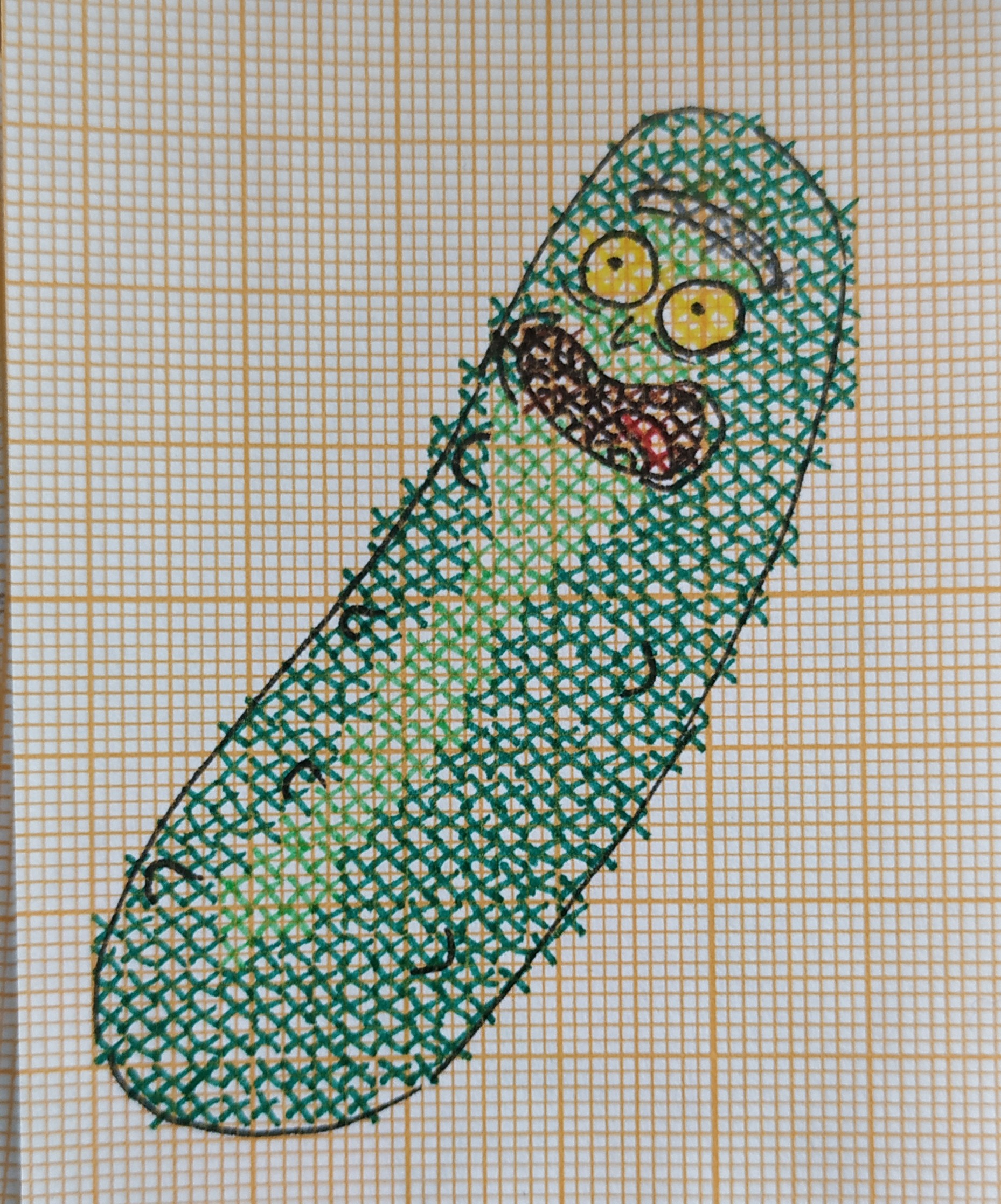 Flip the pickle, Morty! My first brooch based on Rick and Morty. - My, Longpost, Needlework with process, Brooch, Rick and Morty, Embroidery, Rick gherkin