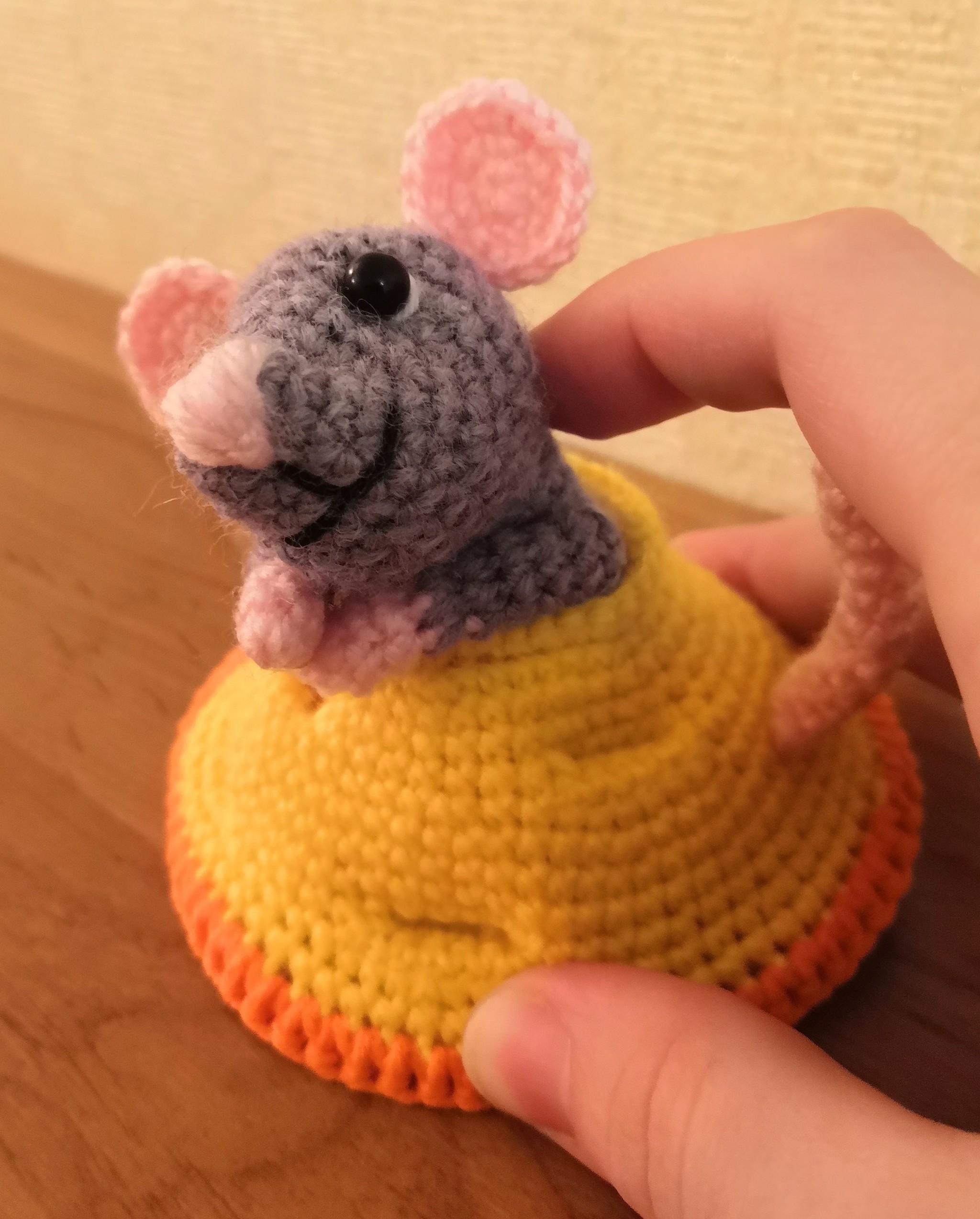 Mouse in cheese - My, Needlework without process, Crochet, Knitting, Amigurumi, Soft toy, Mouse, Longpost