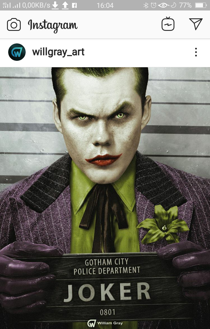 Bill Skasgard Joker - Joker, Bill Skarsgard, Art, William Gray, Instagram, Longpost, Screenshot