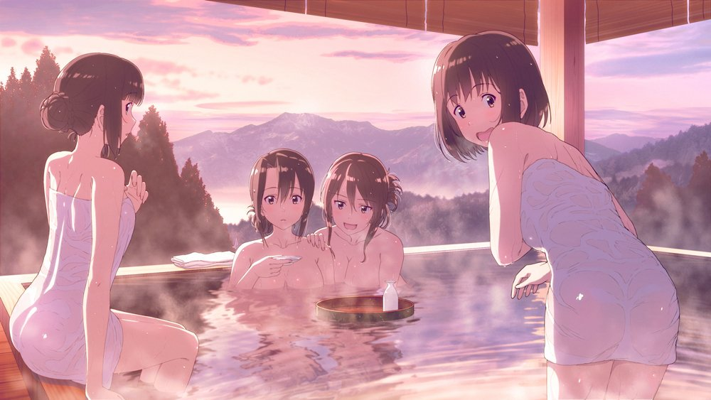 Myoukou sisters in the onsen - Kantai collection, Anime, Anime art, The hot springs, Myoukou, Nachi, Ashigara, Haguro