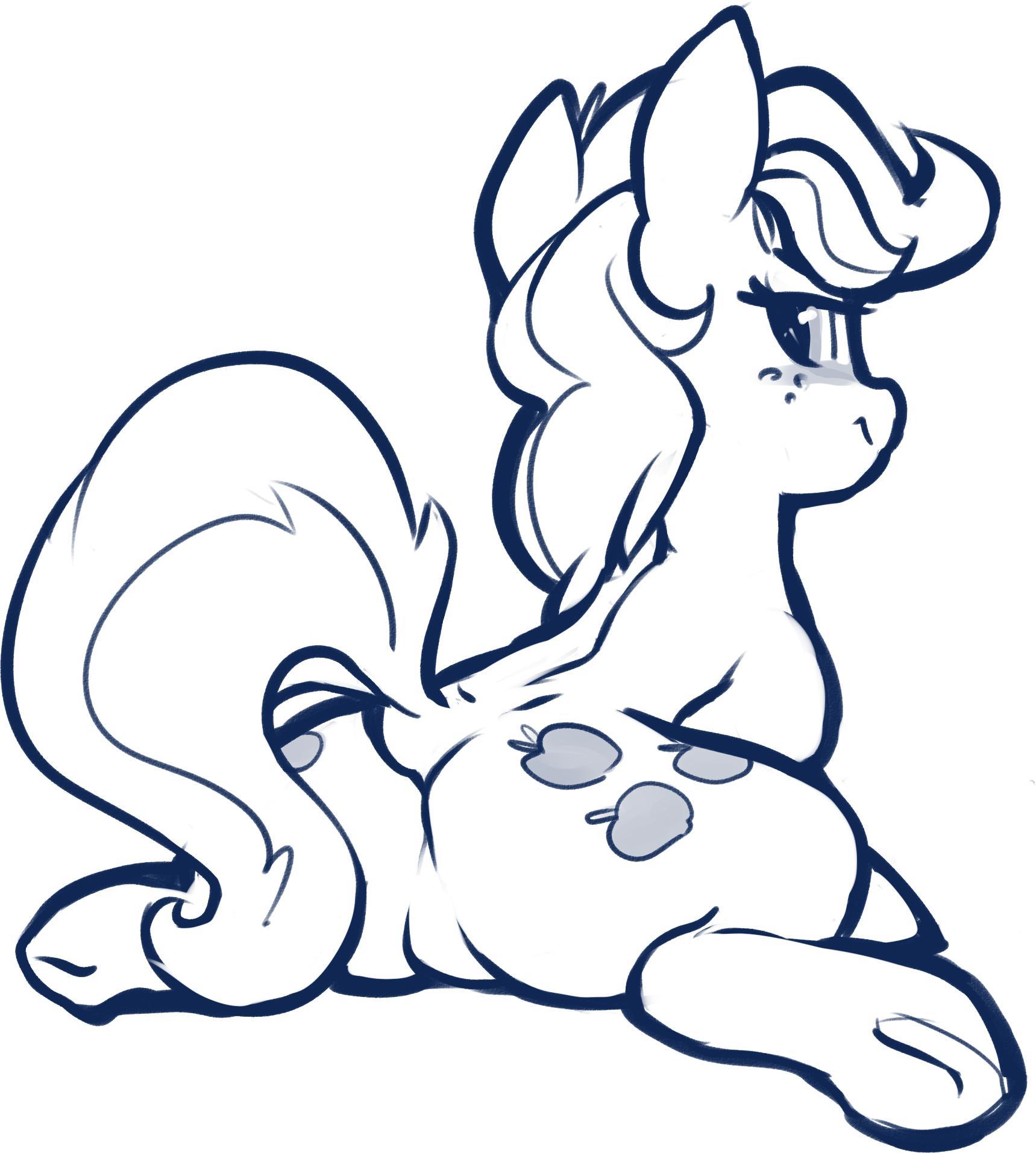 Marshmallow and apple ponytail. - My little pony, PonyArt, Rarity, Applejack, MLP Edge, Dimfann, Sketch