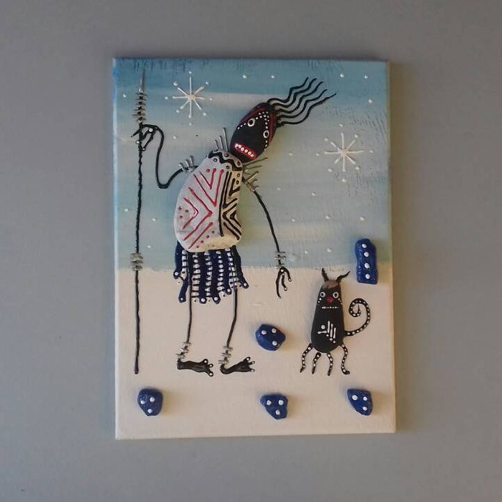 Natives.In the snow - My, Natives, Dam, Longpost, Acrylic, Stone painting