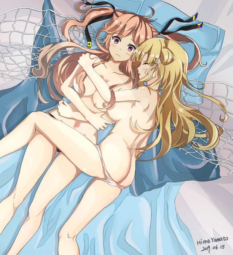 Johnston and Fletcher (artist: Cake no Shaberu) - NSFW, Kantai collection, Anime, Anime art, Johnston, Fletcher, Naked, Yuri