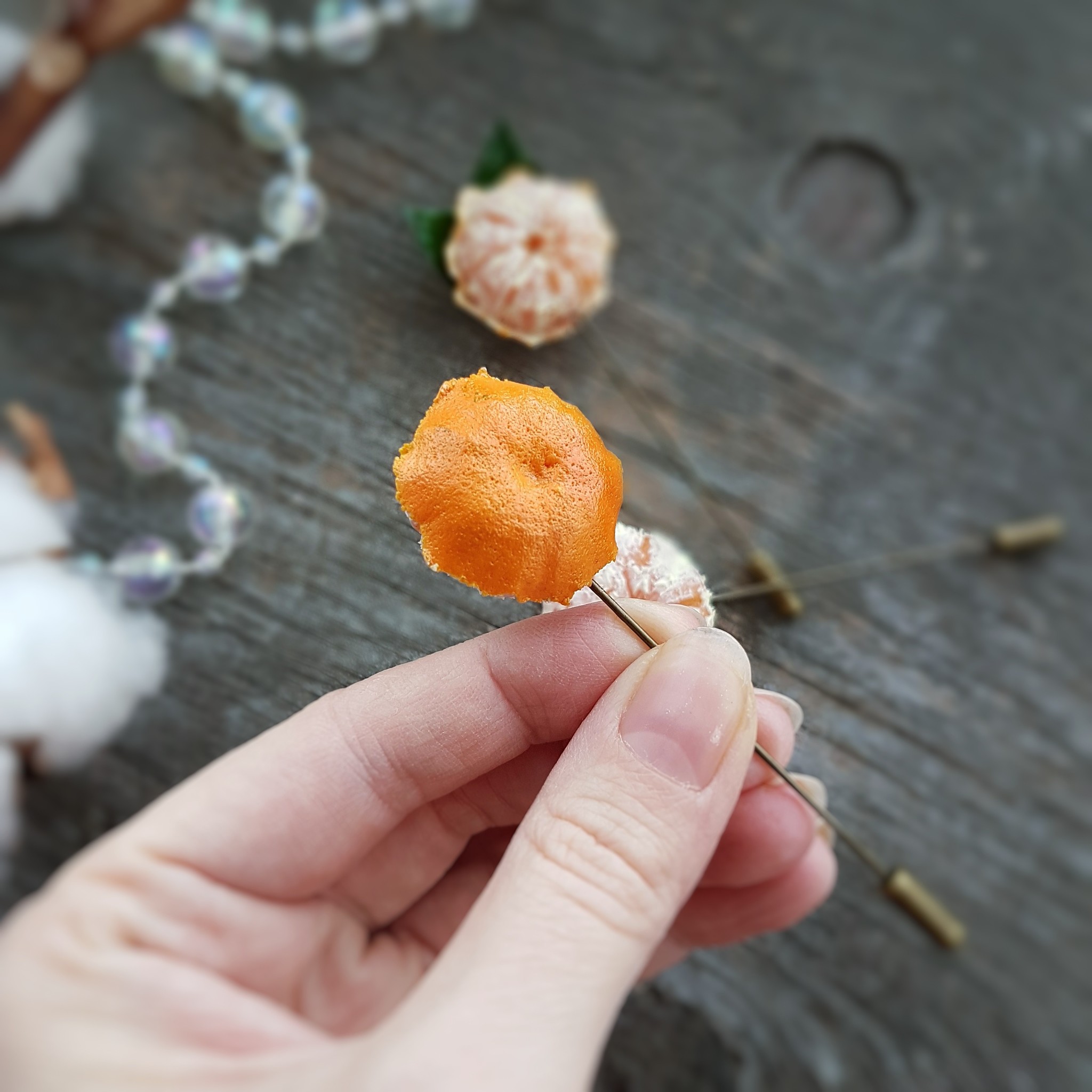 The holiday is coming to us - My, Tangerines, New Year, Polymer clay, Needlework without process, Decoration, Longpost, Brooch