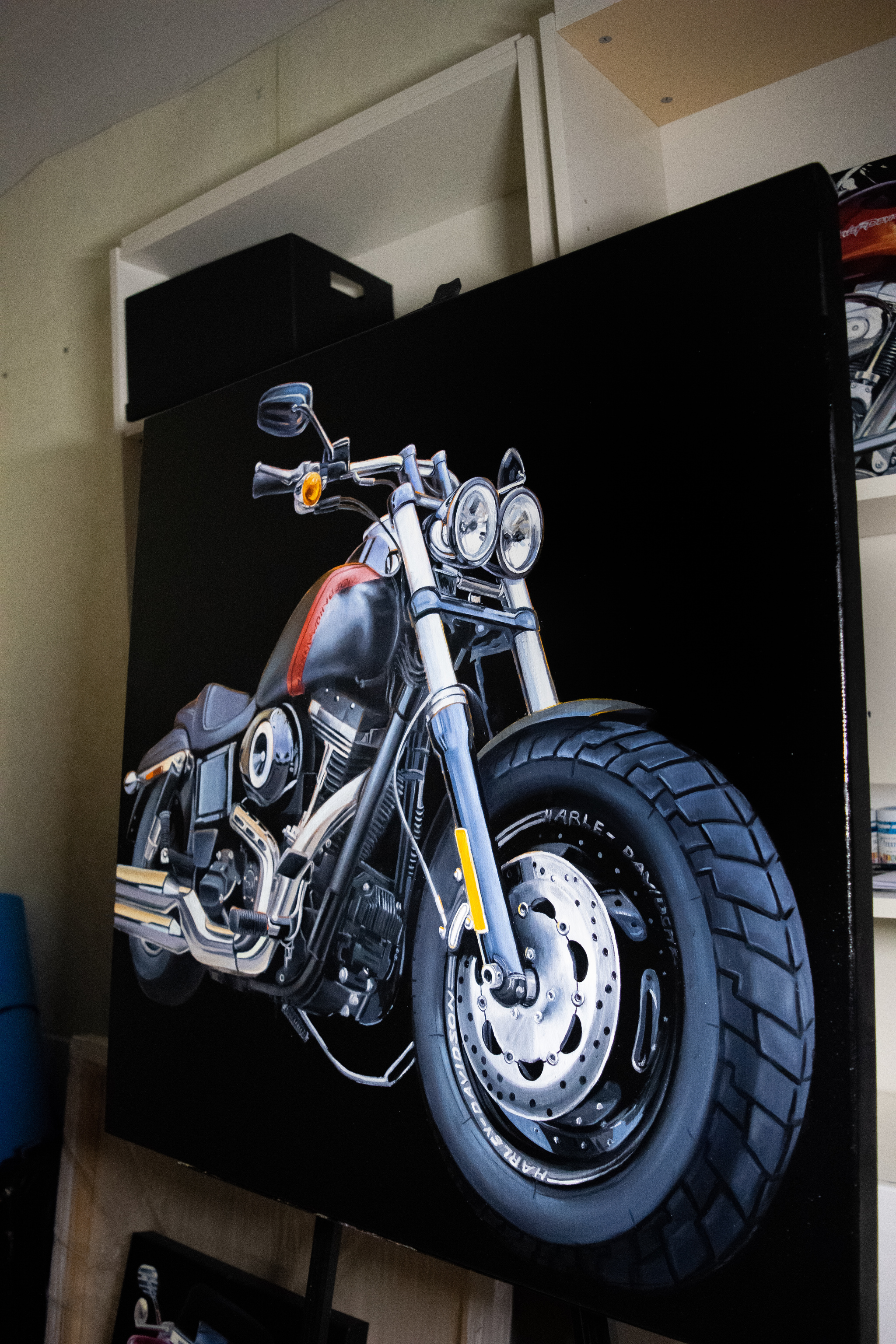 Harley Davidson Dyna Fat Bob - My, Painting, Harley-davidson, Moto, Oil painting, Longpost