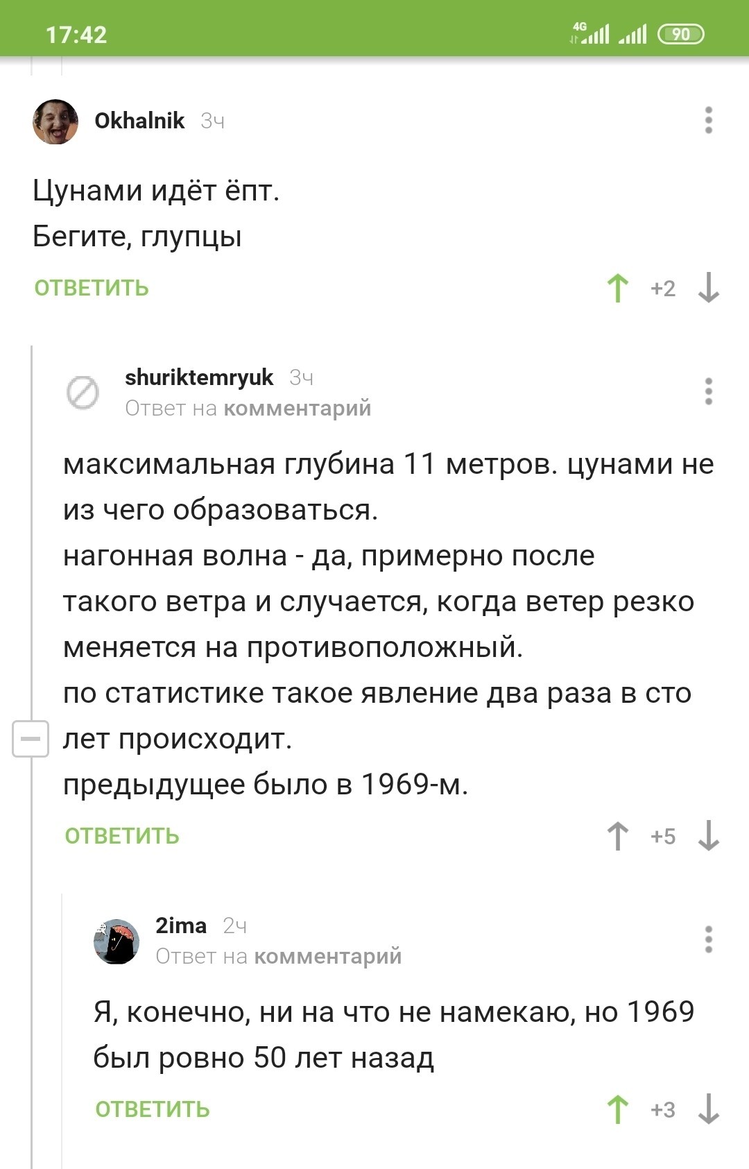 Обсуждение сильного отлива на Азовском море - Комментарии на Пикабу, Азовское море, Ветер, Цунами, Скриншот