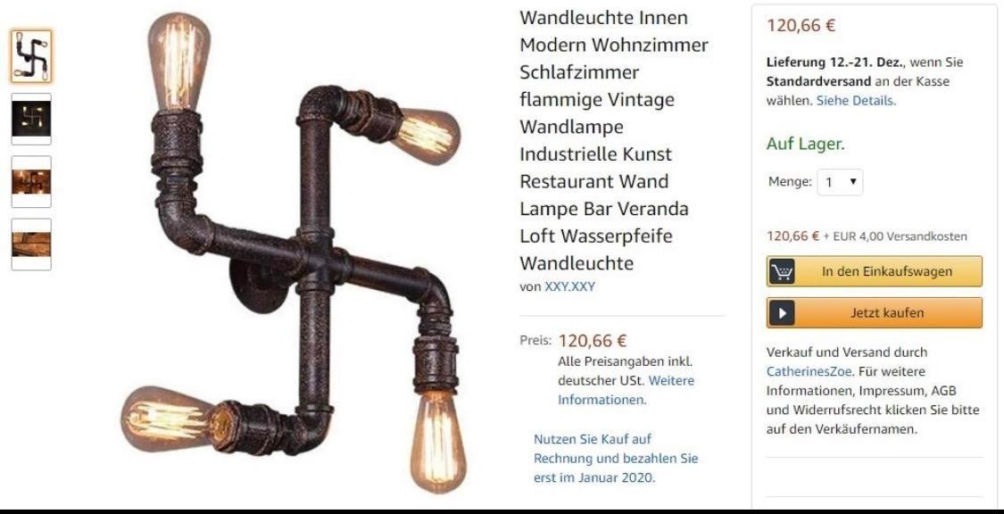 This lamp is sold on German Amazon - Screenshot, Лампа, Swastika